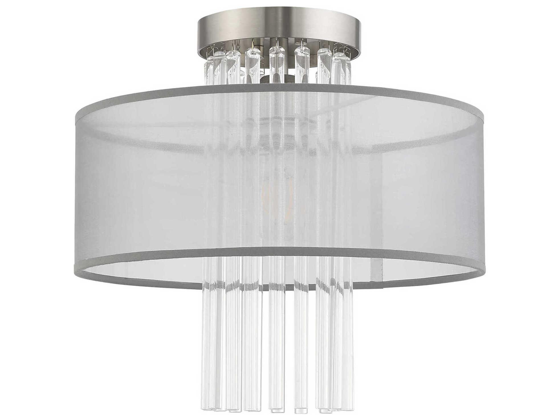 Livex Lighting Alexis 1-Light Brushed Nickel Crystal Drum Round Flush Mount