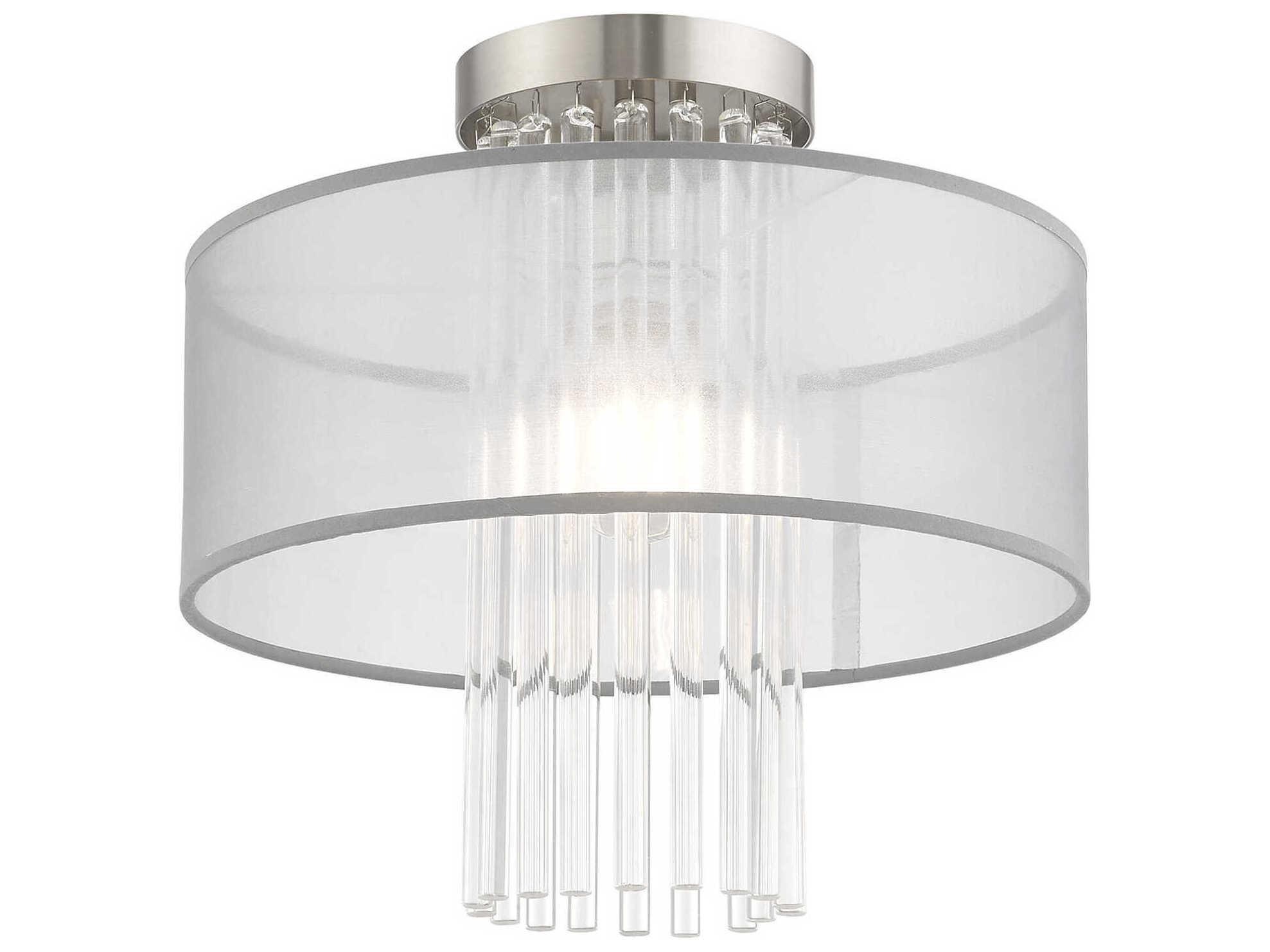 Livex Lighting Alexis 1-Light Brushed Nickel Crystal Drum Round Flush Mount
