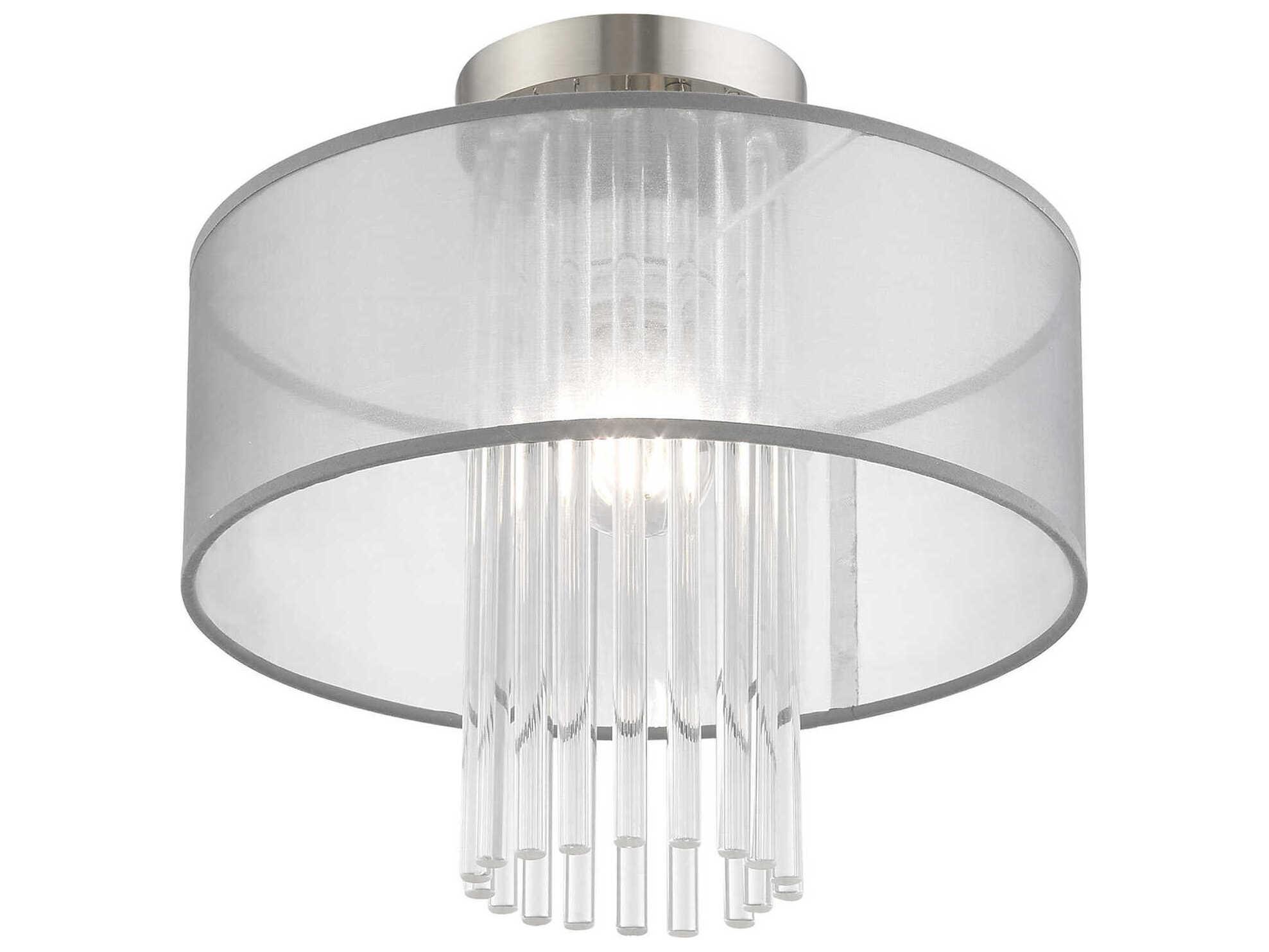 Livex Lighting Alexis 1-Light Brushed Nickel Crystal Drum Round Flush Mount