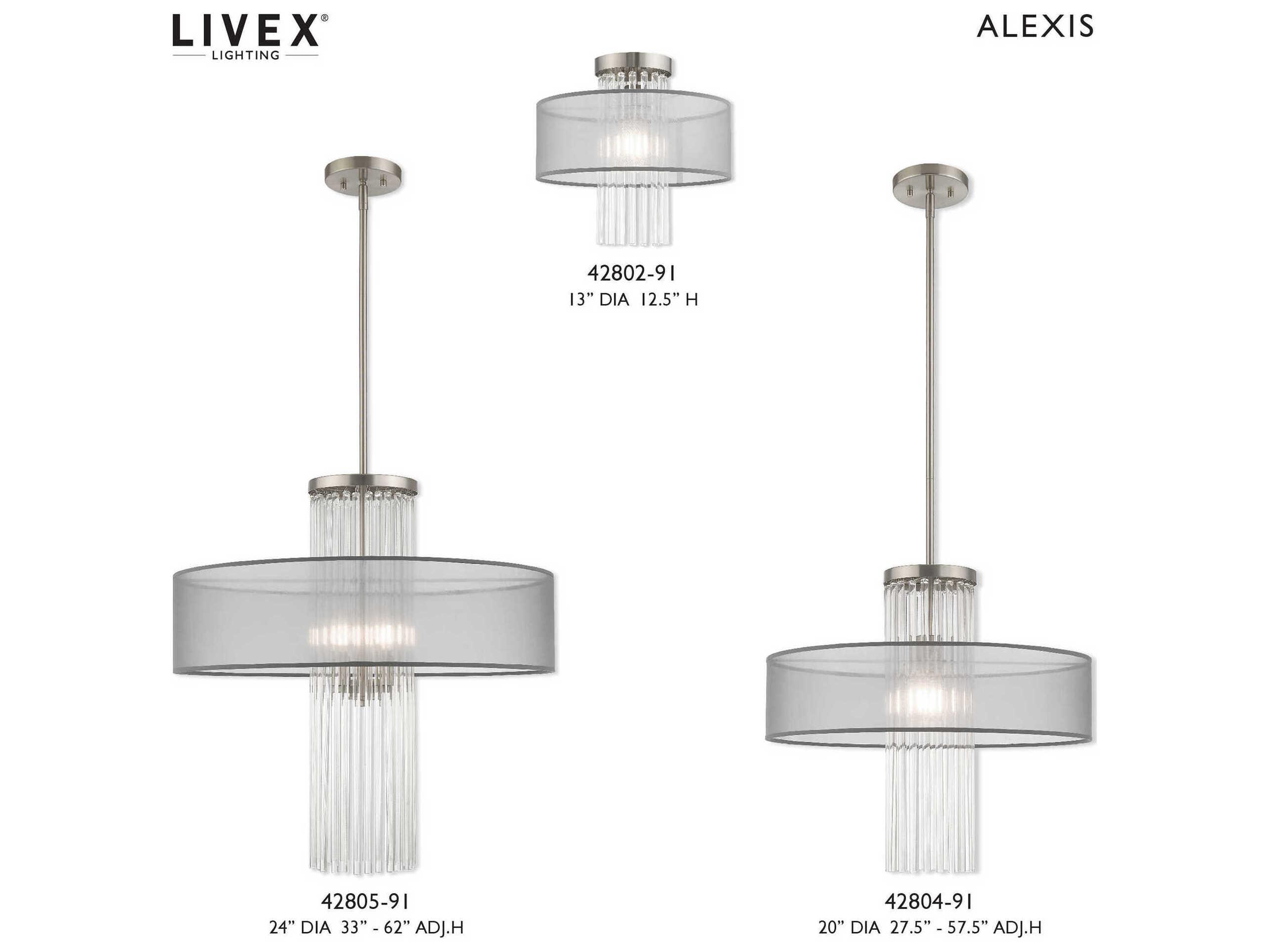 Livex Lighting Alexis 1-Light Brushed Nickel Crystal Drum Round Flush Mount