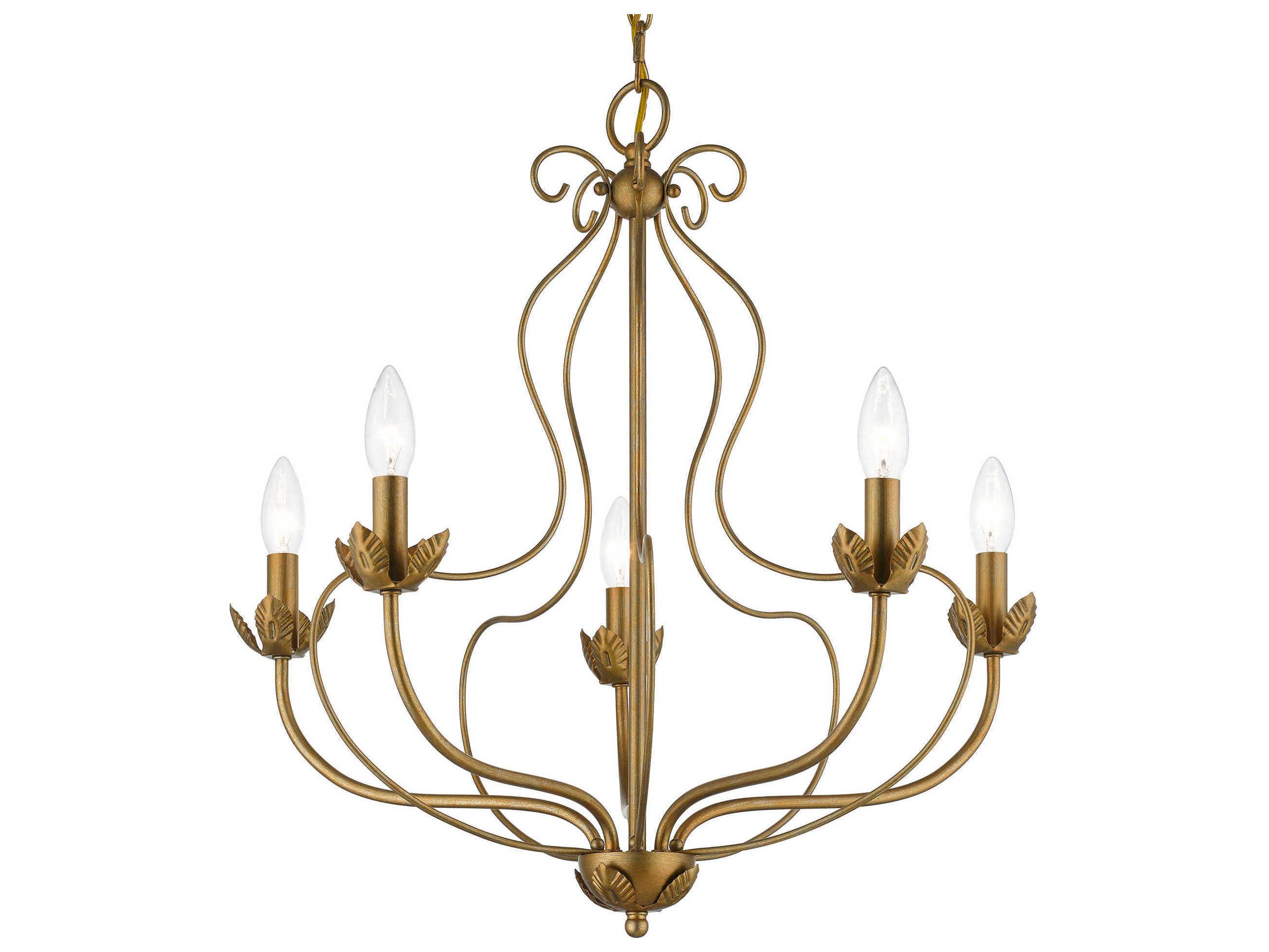 Livex Lighting Katarina 5-Light Antique Gold Leaf Candelabra Chandelier