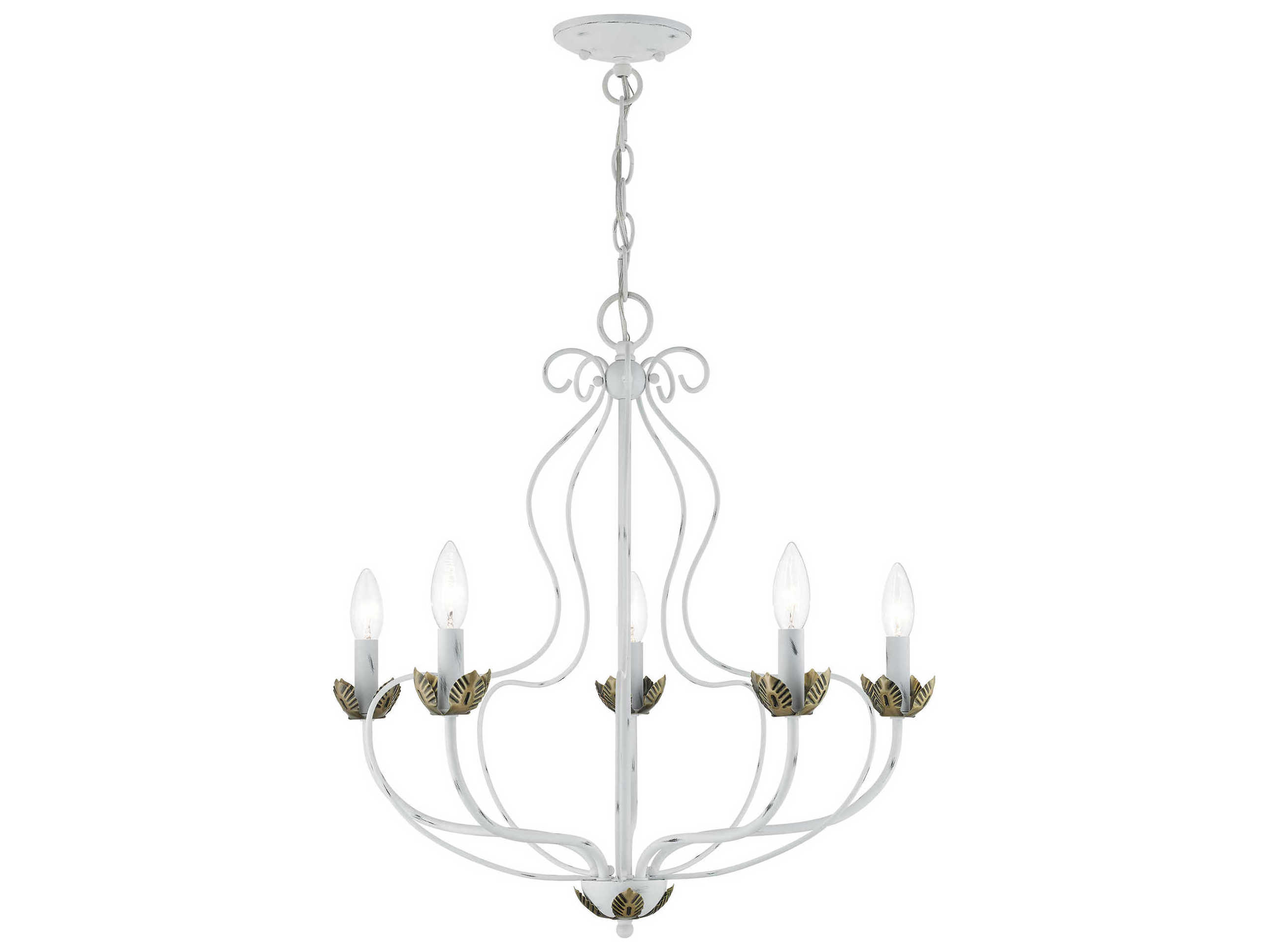 Livex Lighting Katarina 5-Light Antique White Brass Candelabra Chandelier