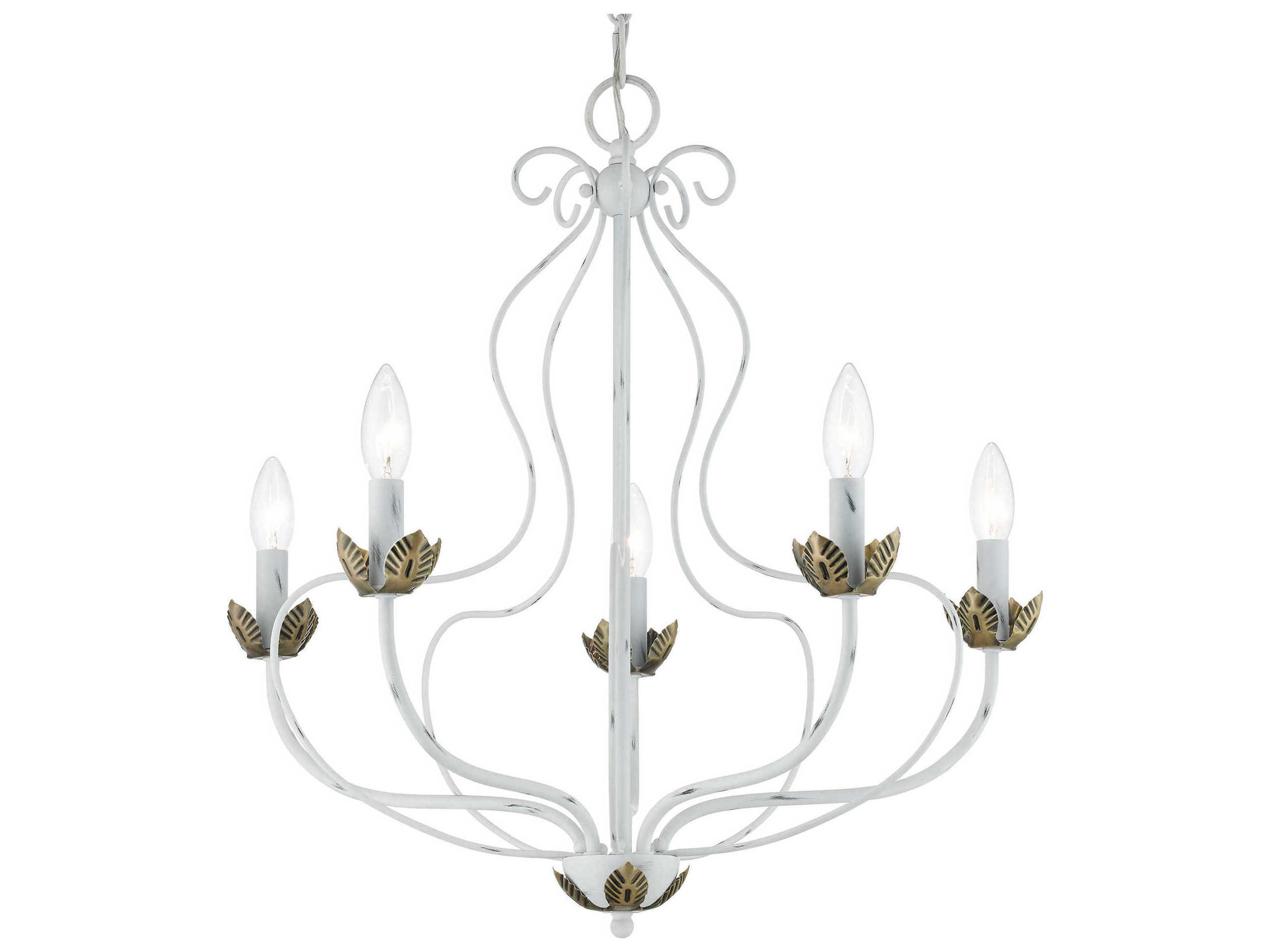 Livex Lighting Katarina 5-Light Antique White Brass Candelabra Chandelier