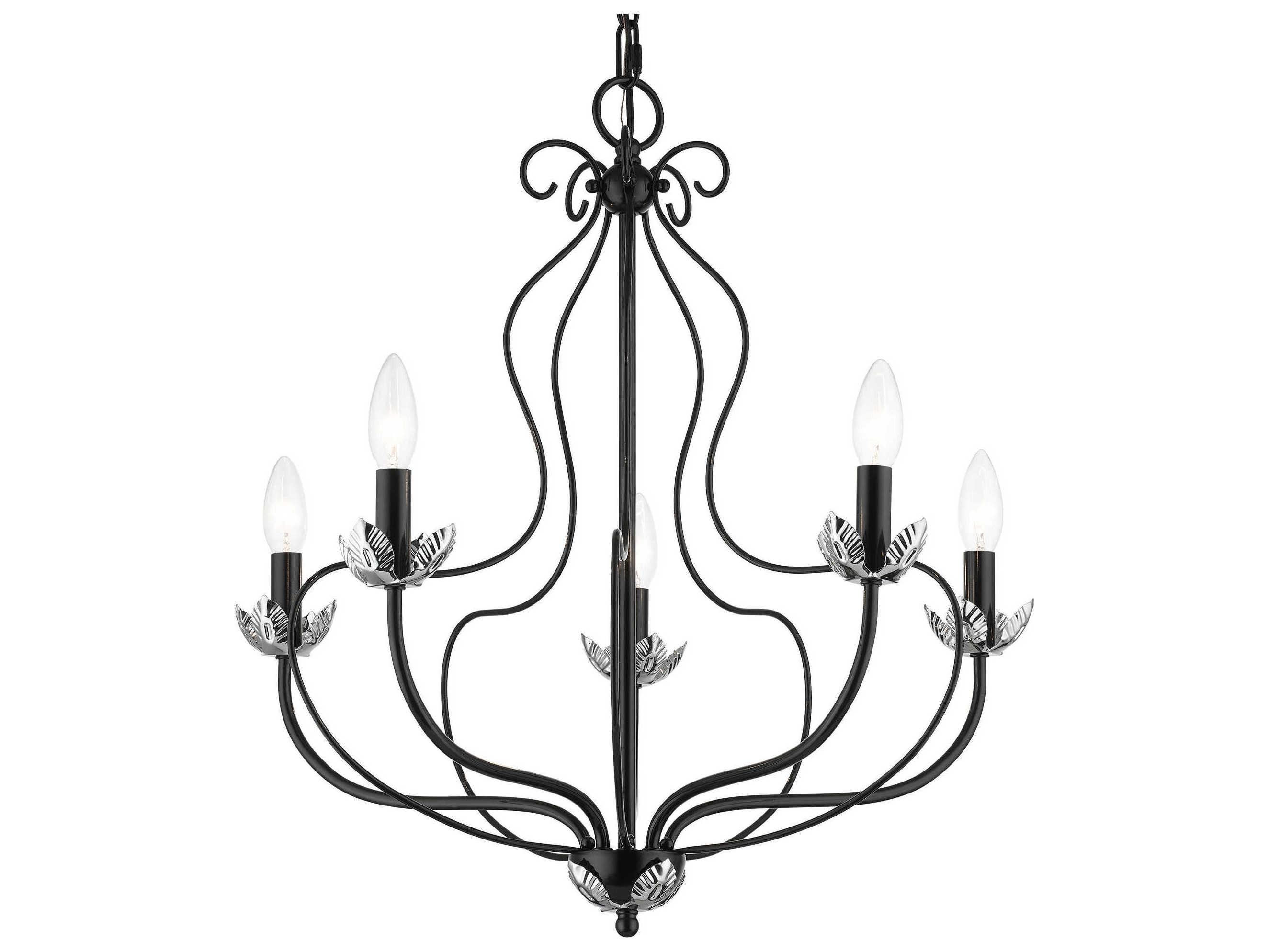 Livex Lighting Katarina 5-Light Shiny Black Polished Chrome Candelabra Chandelier