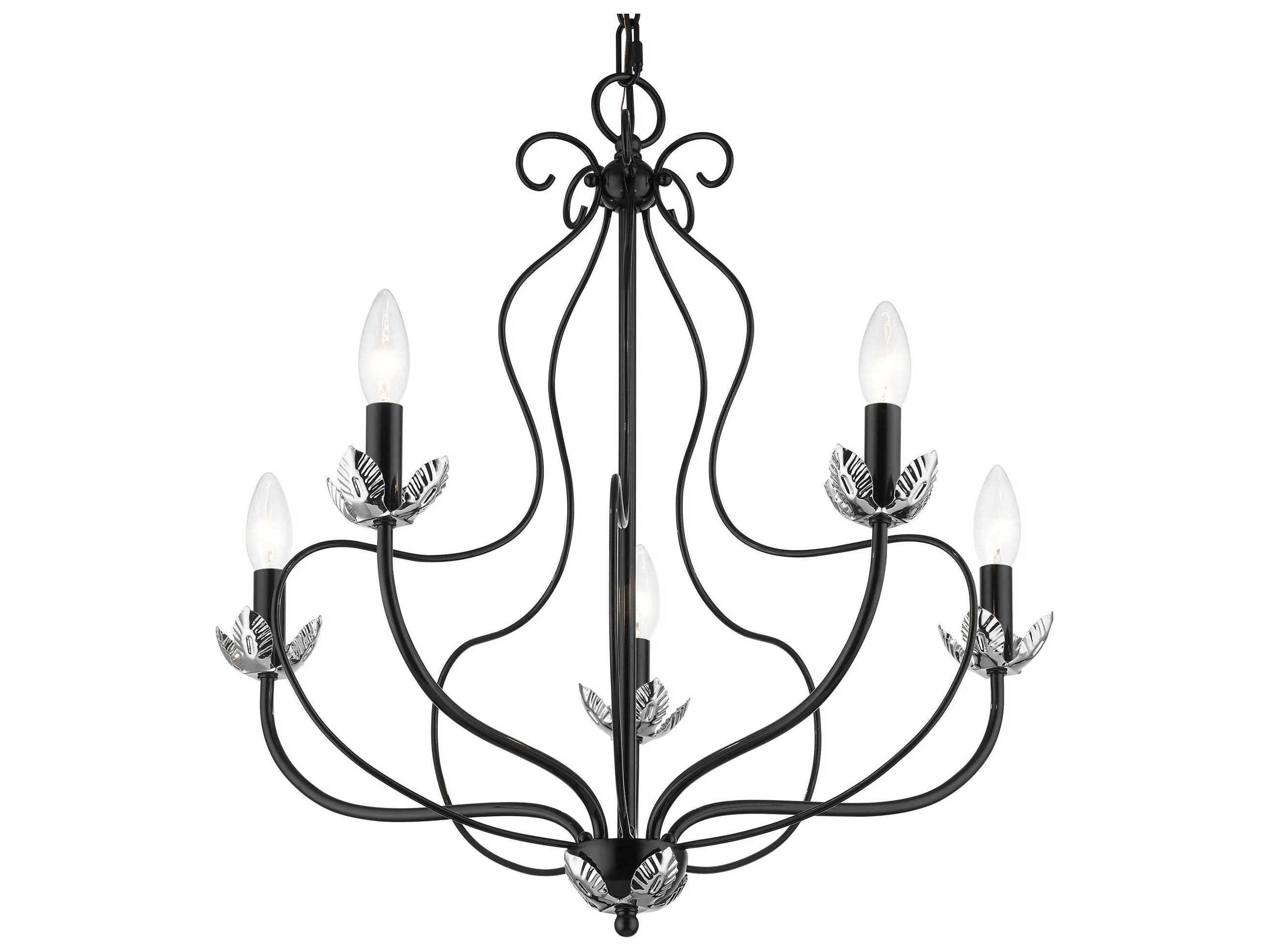 Livex Lighting Katarina 5-Light Shiny Black Polished Chrome Candelabra Chandelier