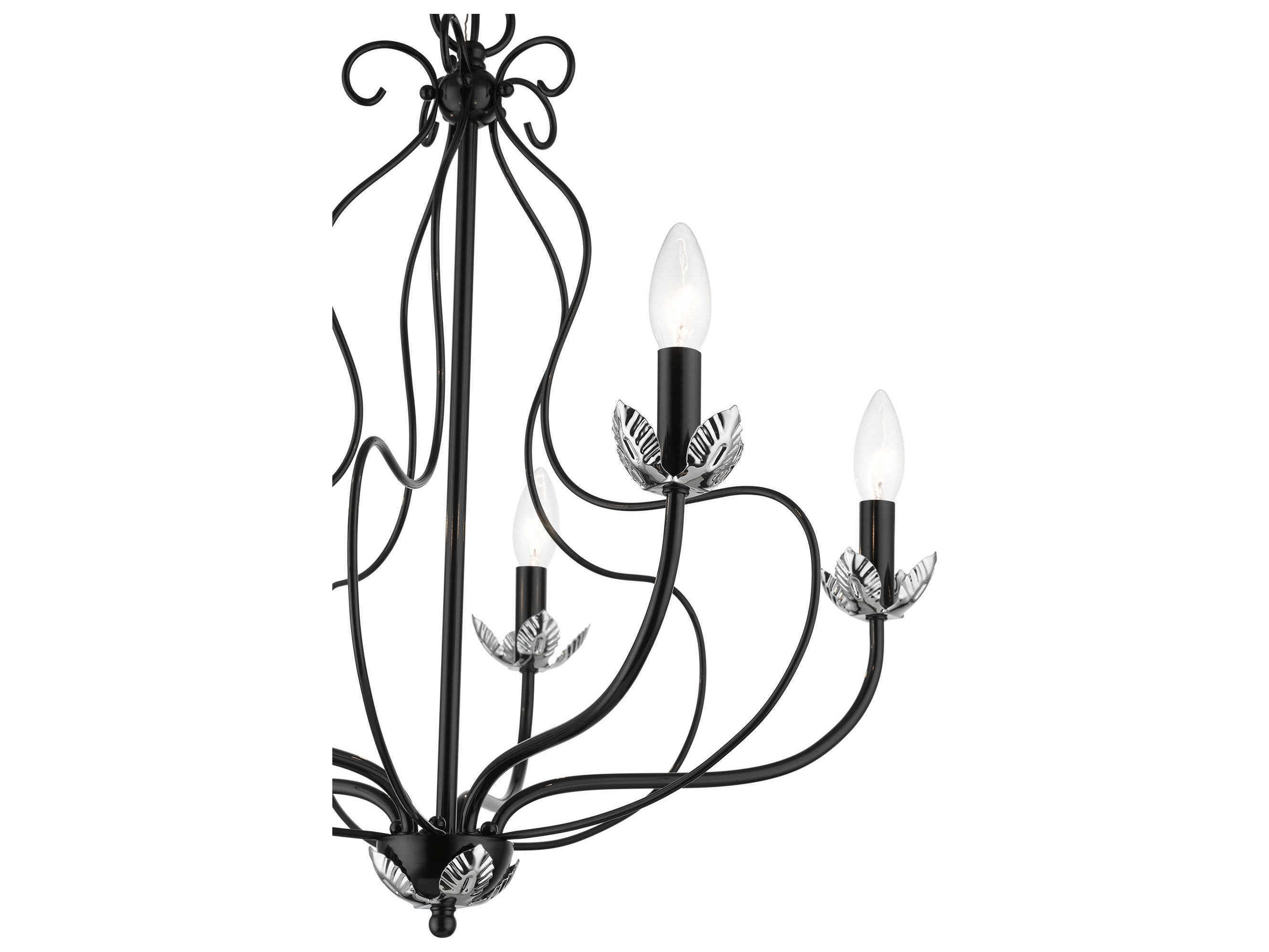Livex Lighting Katarina 5-Light Shiny Black Polished Chrome Candelabra Chandelier
