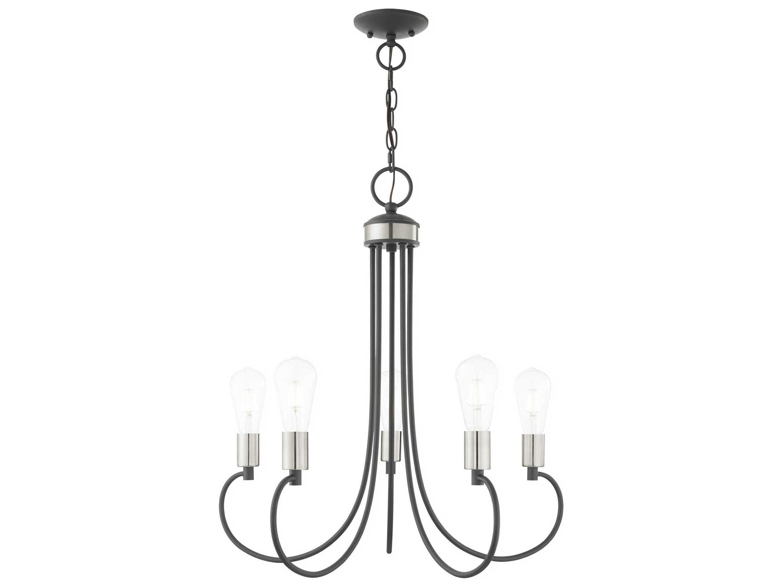 Livex Lighting Bari 5-Light Scandinavian Gray Brushed Nickel Black Chandelier