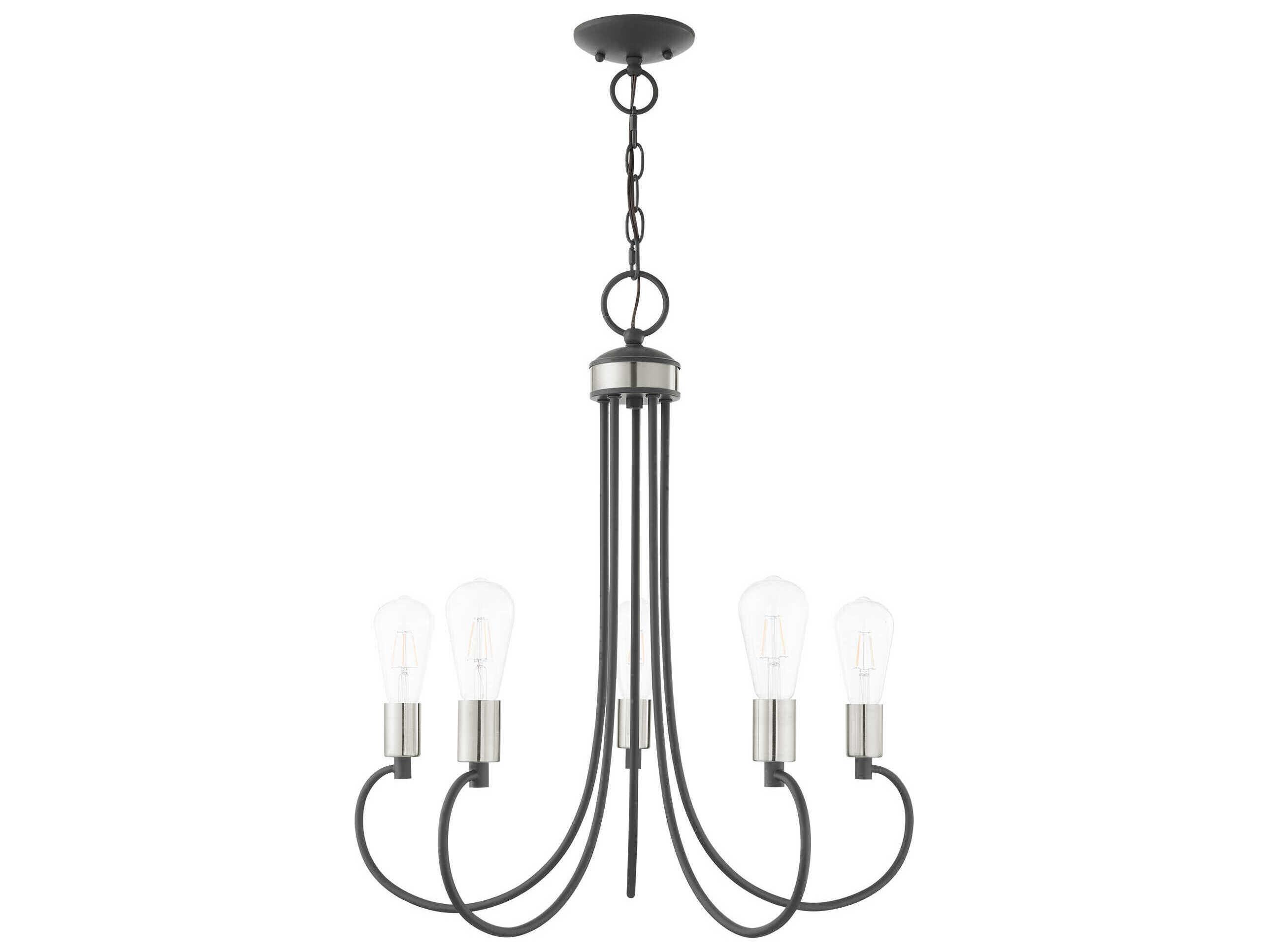 Livex Lighting Bari 5-Light Scandinavian Gray Brushed Nickel Black Chandelier