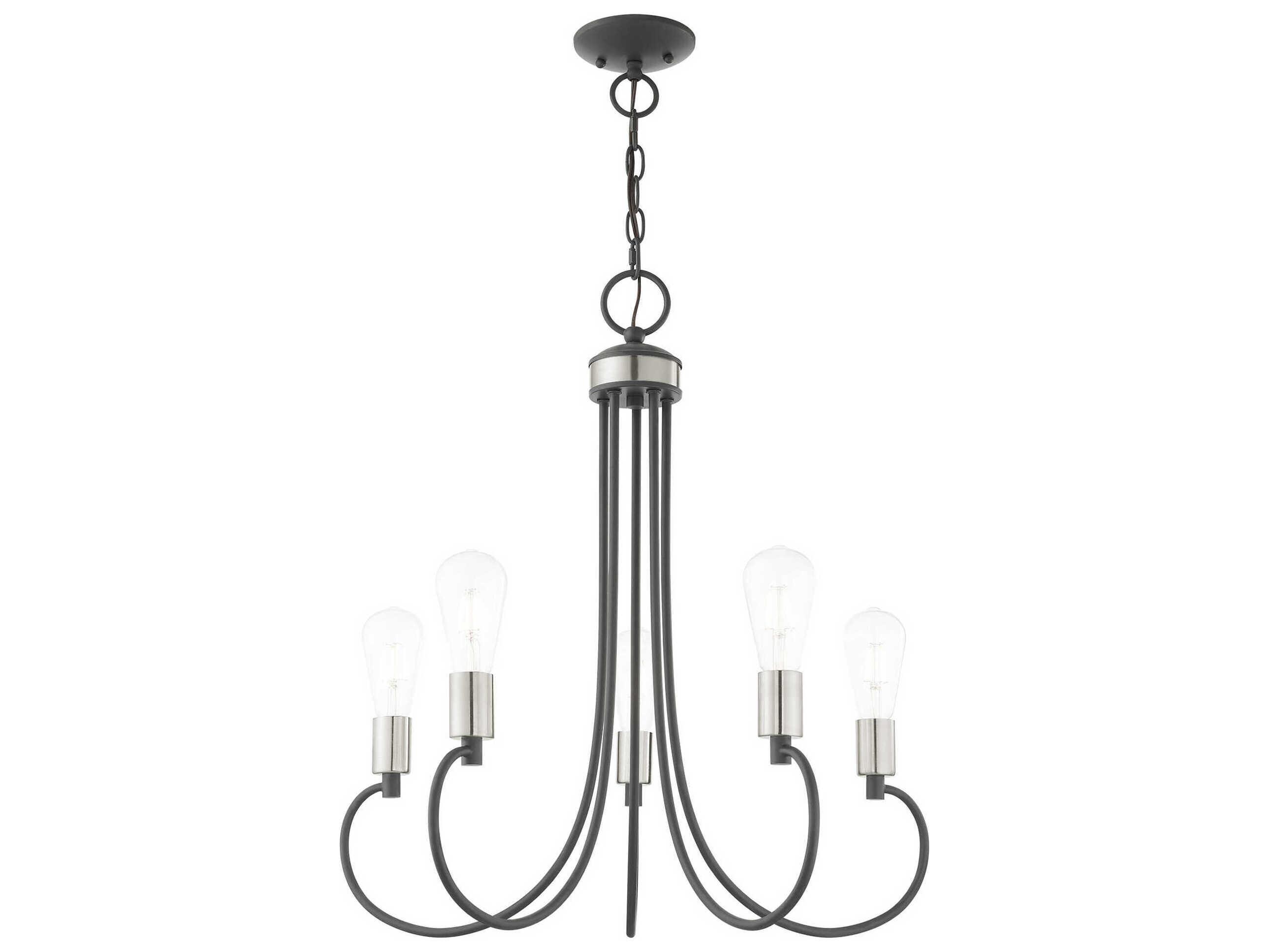Livex Lighting Bari 5-Light Scandinavian Gray Brushed Nickel Black Chandelier