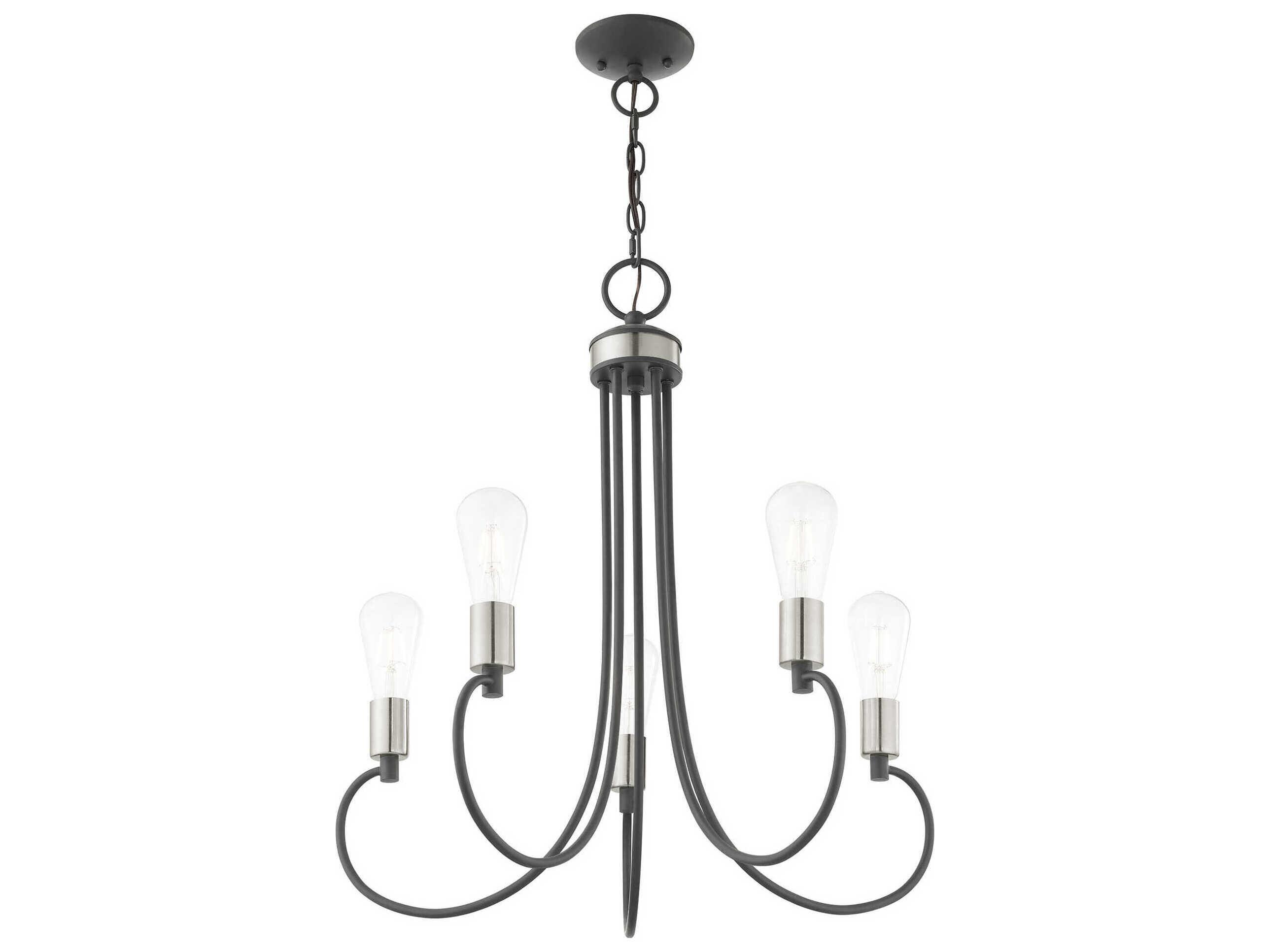 Livex Lighting Bari 5-Light Scandinavian Gray Brushed Nickel Black Chandelier
