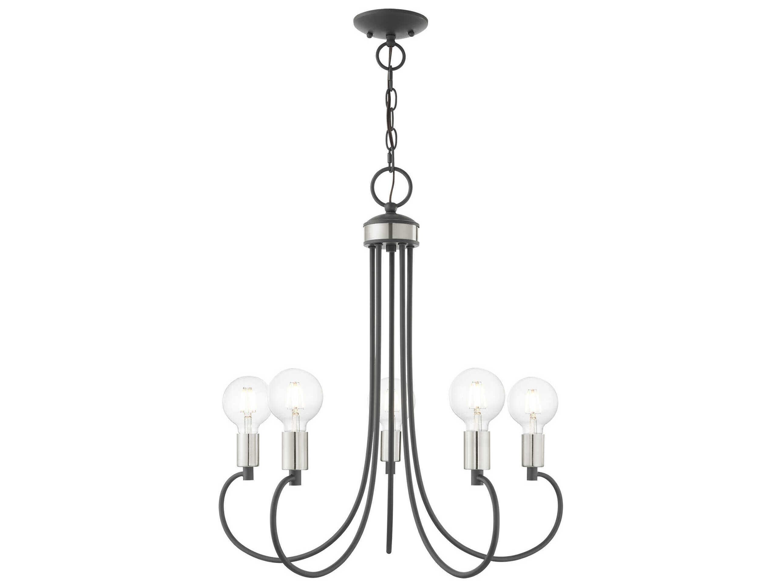 Livex Lighting Bari 5-Light Scandinavian Gray Brushed Nickel Black Chandelier