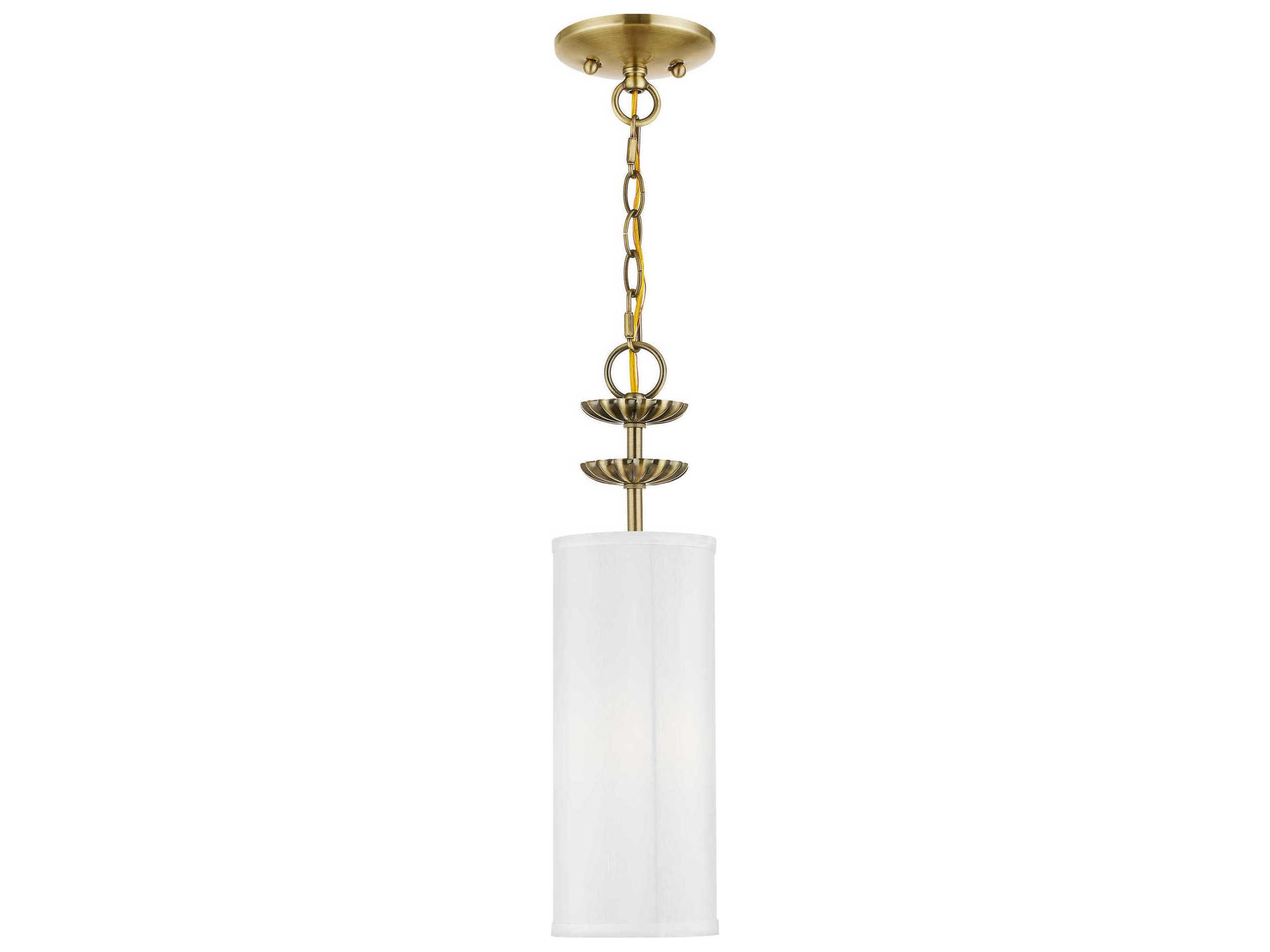 Livex Lighting Brookdale 1-Light Antique Brass White Cylinder Mini Pendant