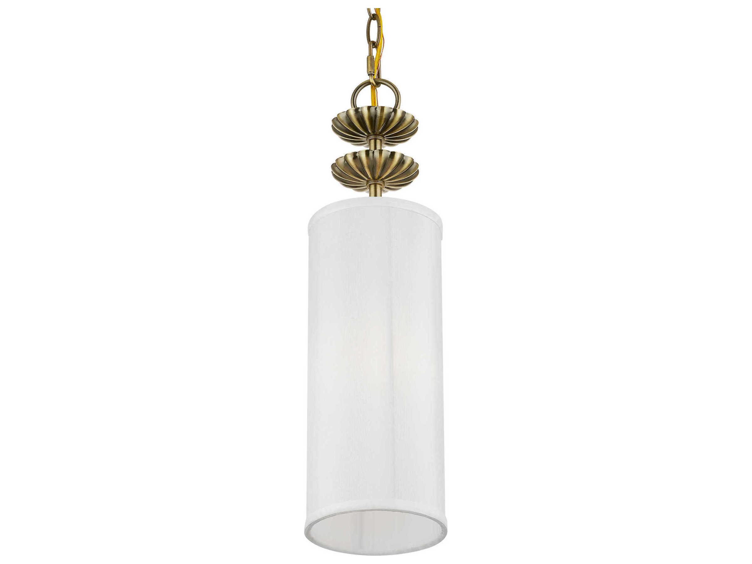 Livex Lighting Brookdale 1-Light Antique Brass White Cylinder Mini Pendant