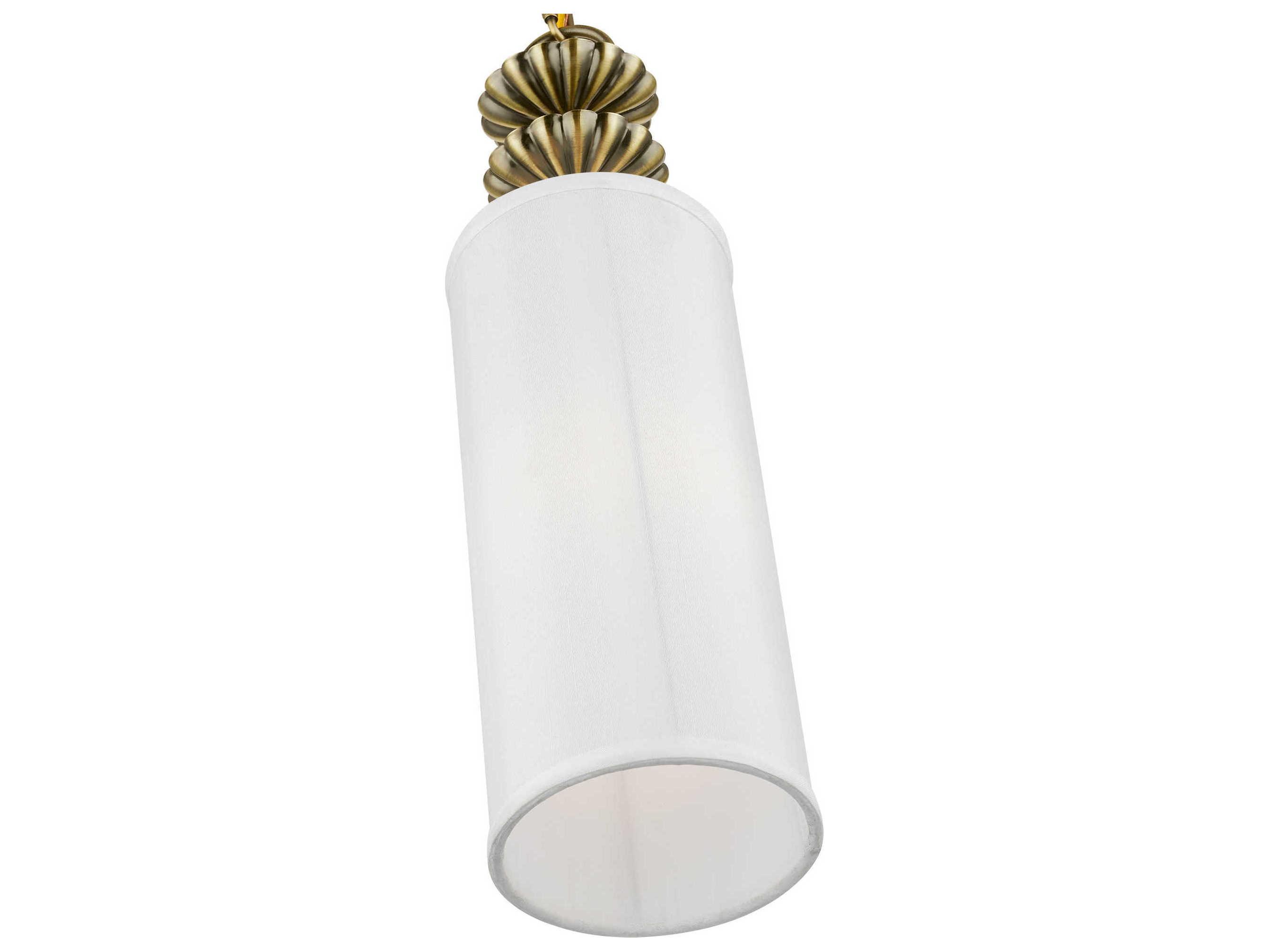 Livex Lighting Brookdale 1-Light Antique Brass White Cylinder Mini Pendant