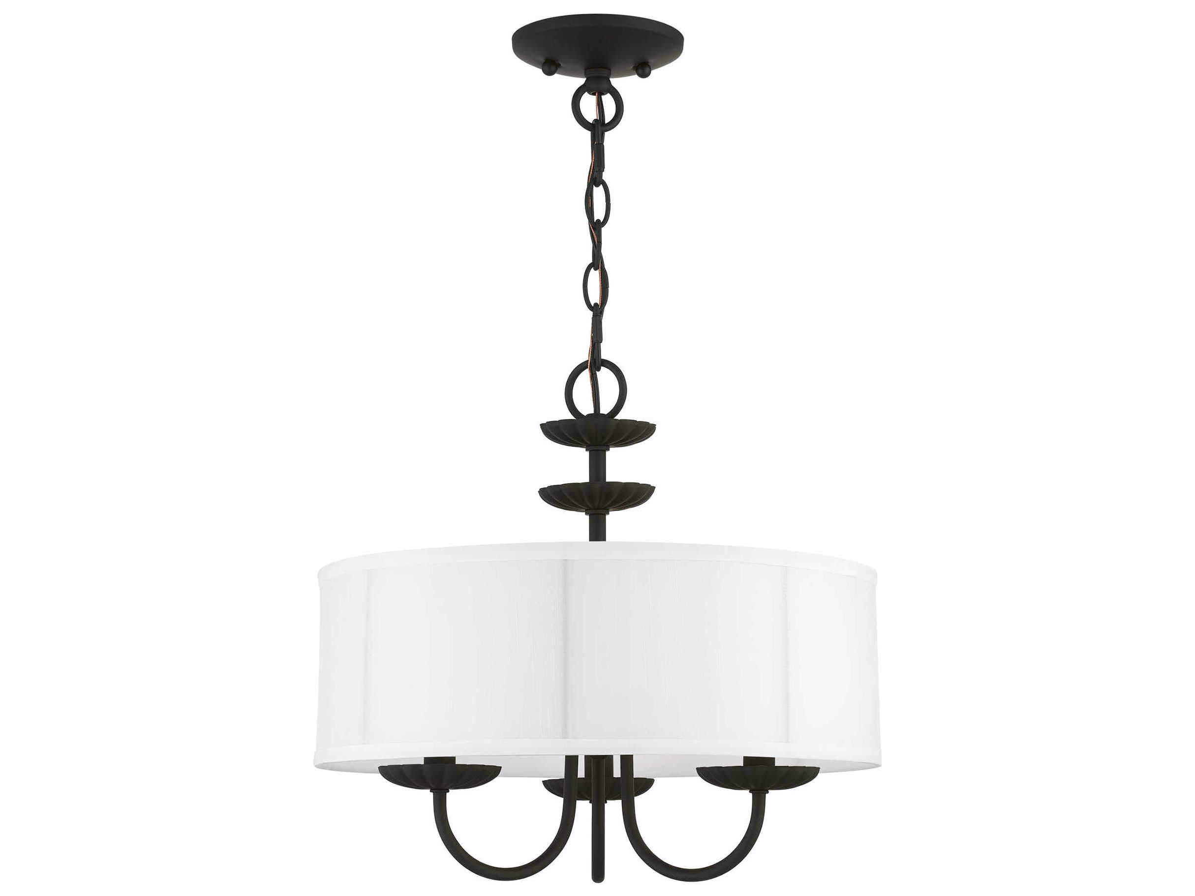 Livex Lighting Brookdale 3-Light Black White Drum Chandelier