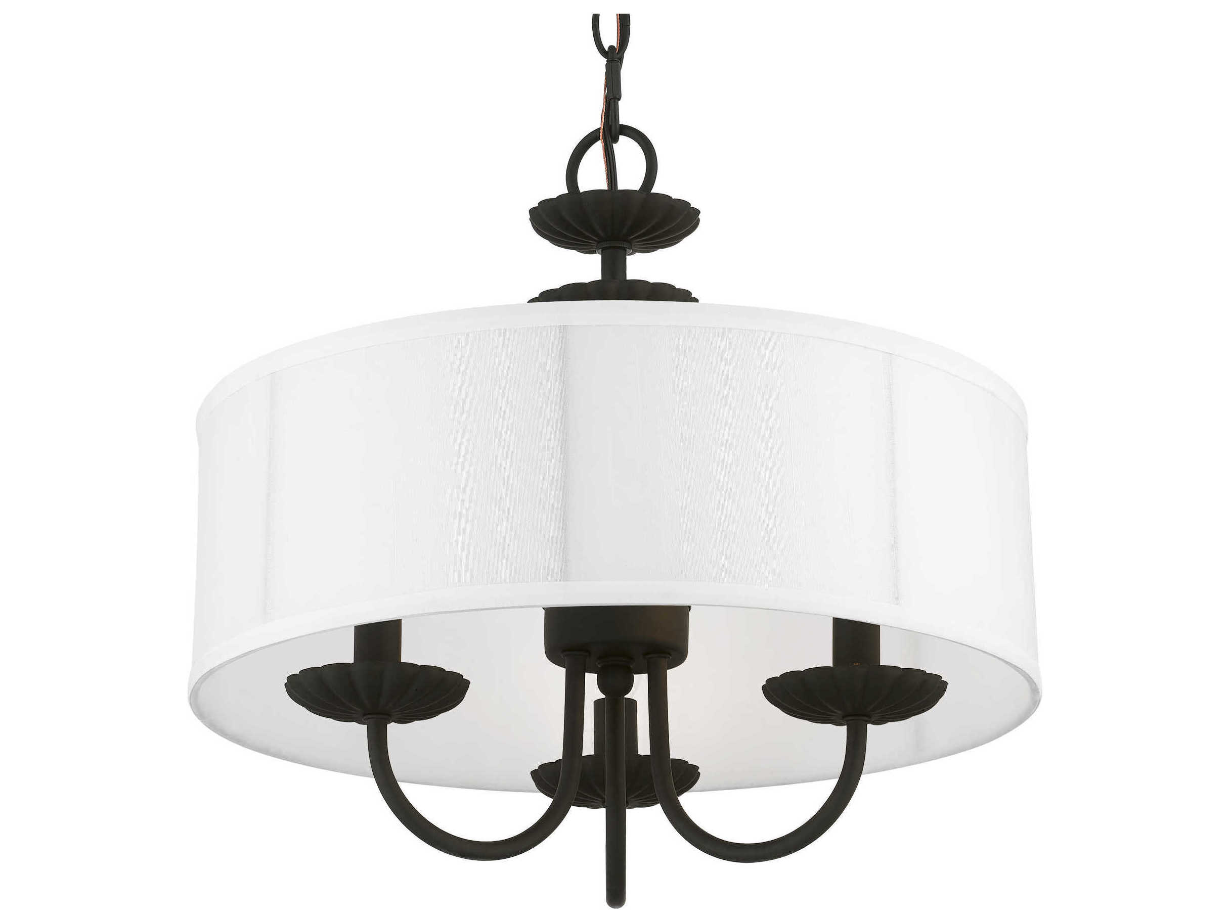 Livex Lighting Brookdale 3-Light Black White Drum Chandelier