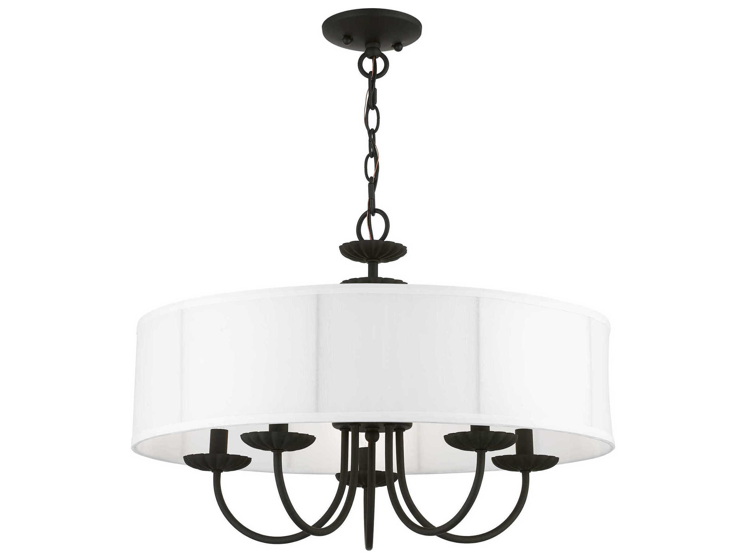 Livex Lighting Brookdale 5-Light Black White Drum Chandelier