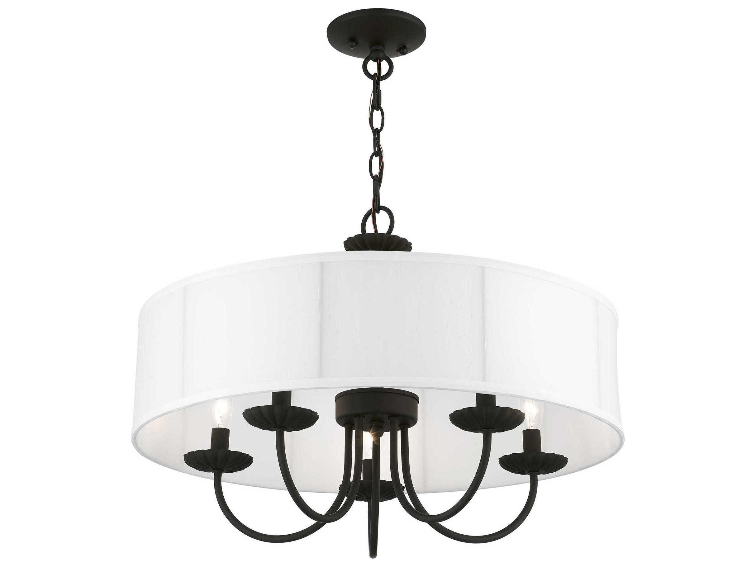 Livex Lighting Brookdale 5-Light Black White Drum Chandelier
