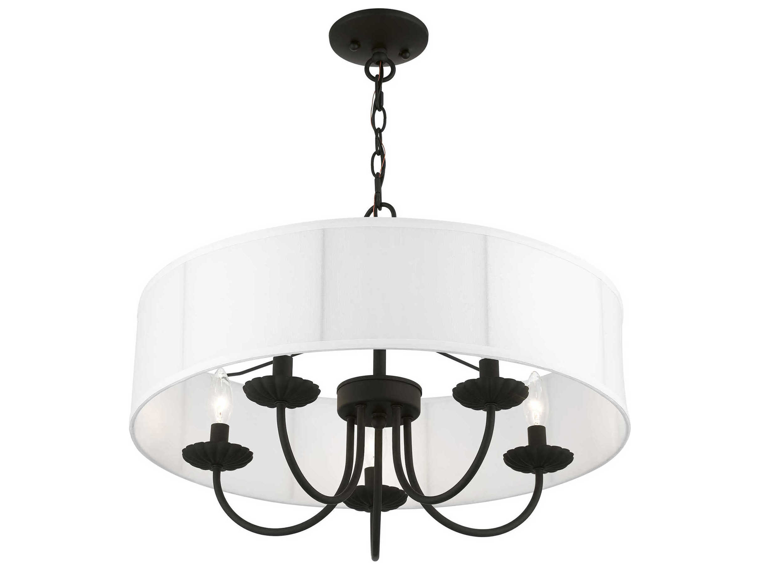 Livex Lighting Brookdale 5-Light Black White Drum Chandelier