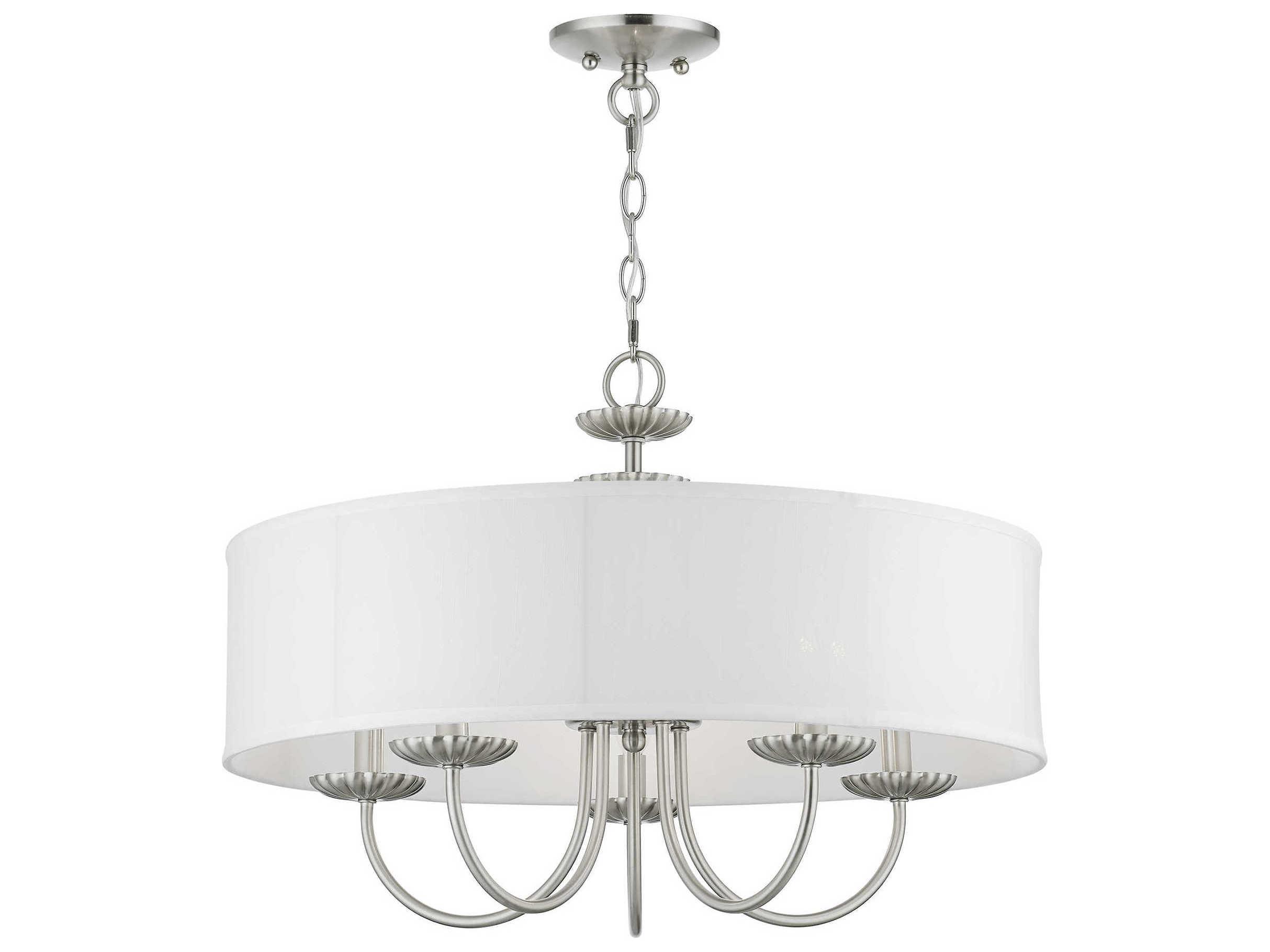 Livex Lighting Brookdale 5-Light Brushed Nickel White Drum Chandelier