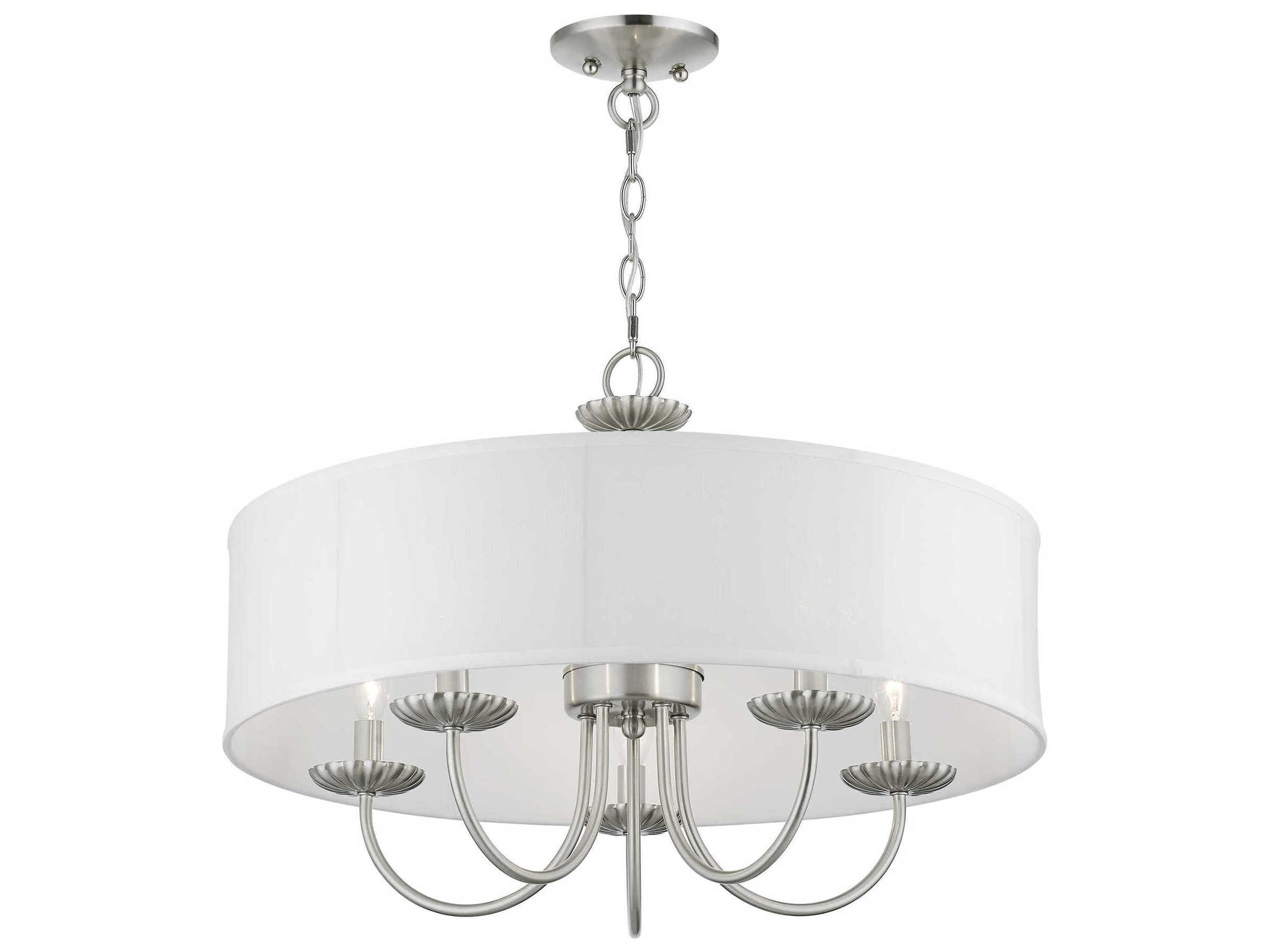 Livex Lighting Brookdale 5-Light Brushed Nickel White Drum Chandelier