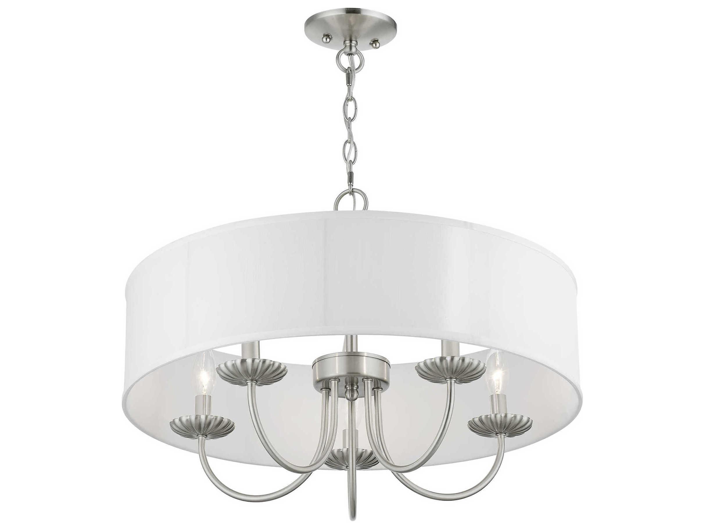 Livex Lighting Brookdale 5-Light Brushed Nickel White Drum Chandelier