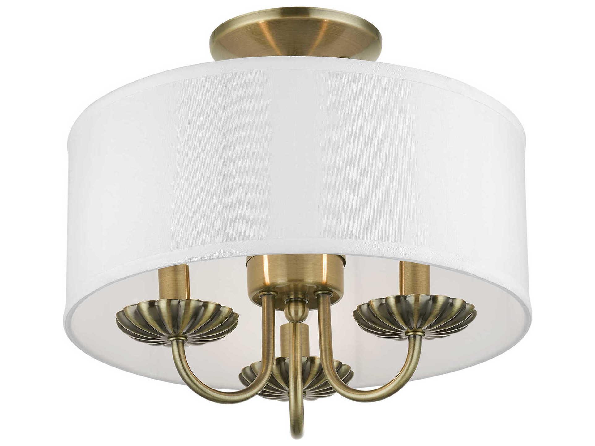 Livex Lighting Brookdale 3-Light Antique Brass Drum Semi Flush Mount