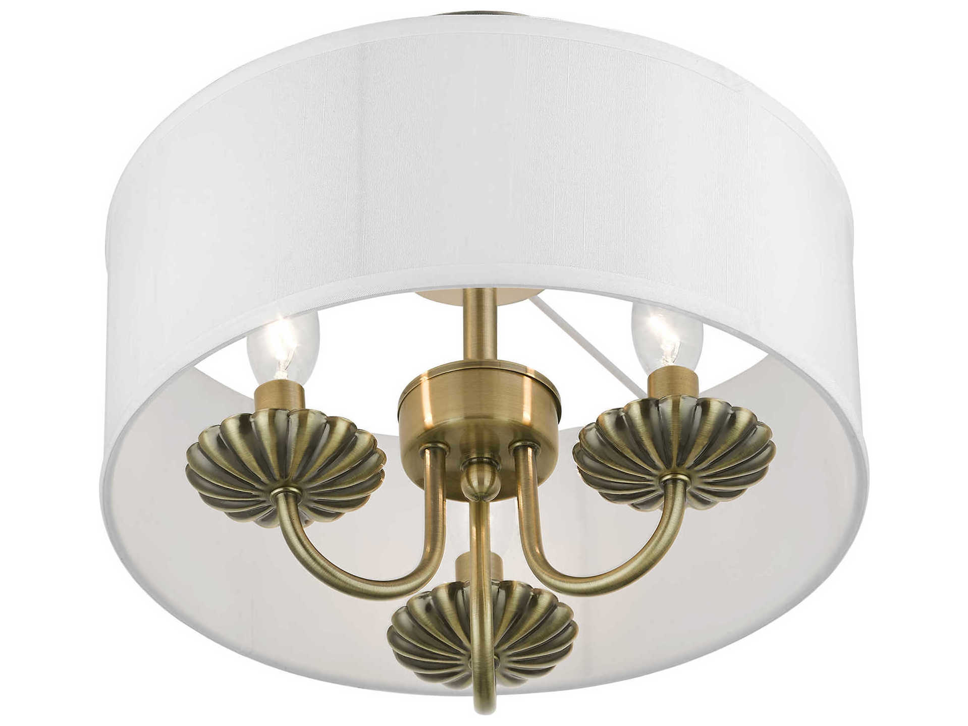 Livex Lighting Brookdale 3-Light Antique Brass Drum Semi Flush Mount