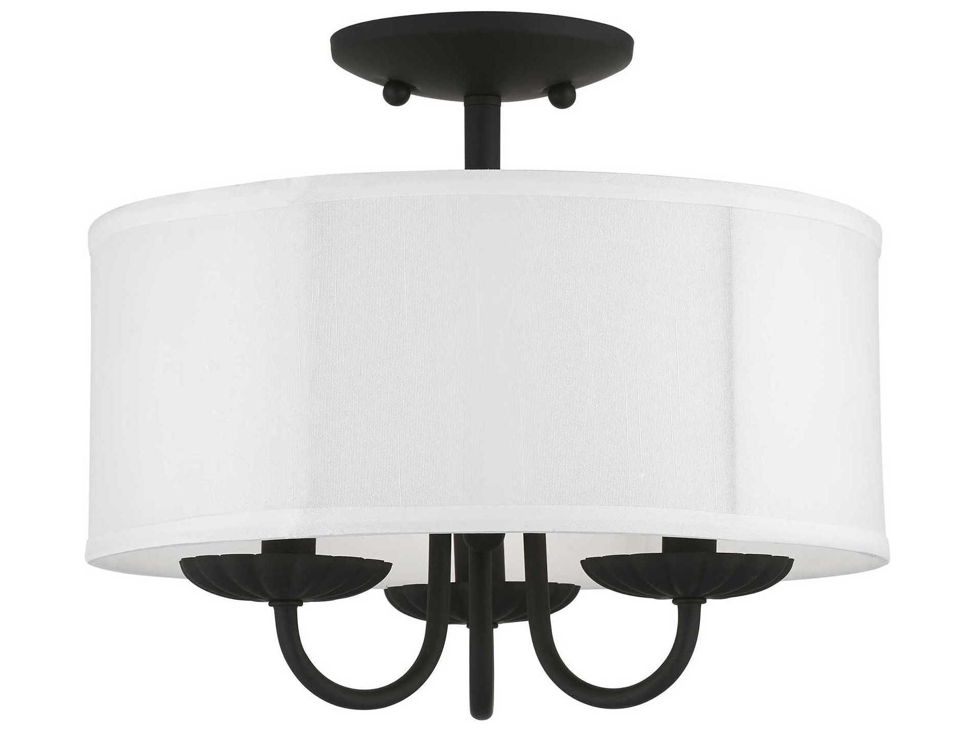 Livex Lighting Brookdale 3-Light Black Drum Semi Flush Mount