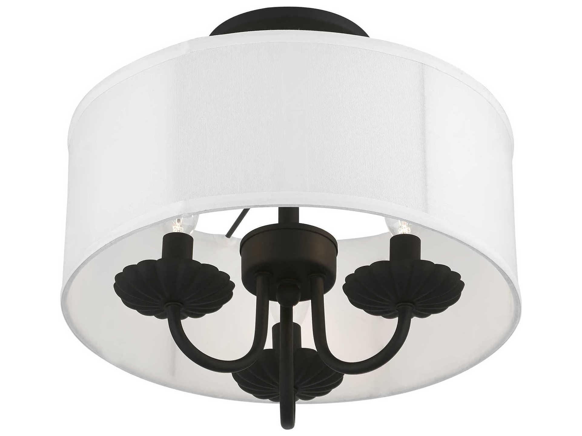 Livex Lighting Brookdale 3-Light Black Drum Semi Flush Mount