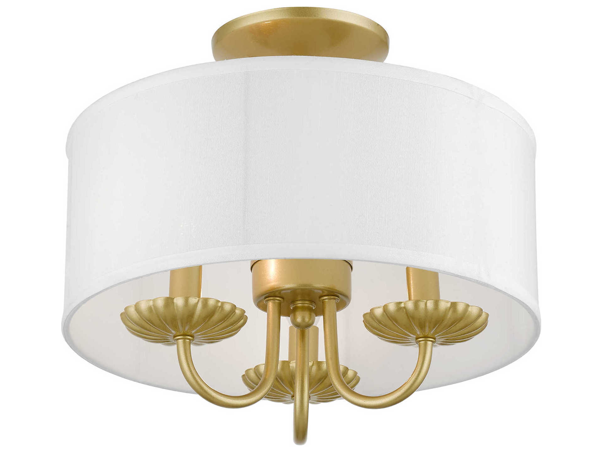 Livex Lighting Brookdale 3-Light Soft Gold White Drum Semi Flush Mount