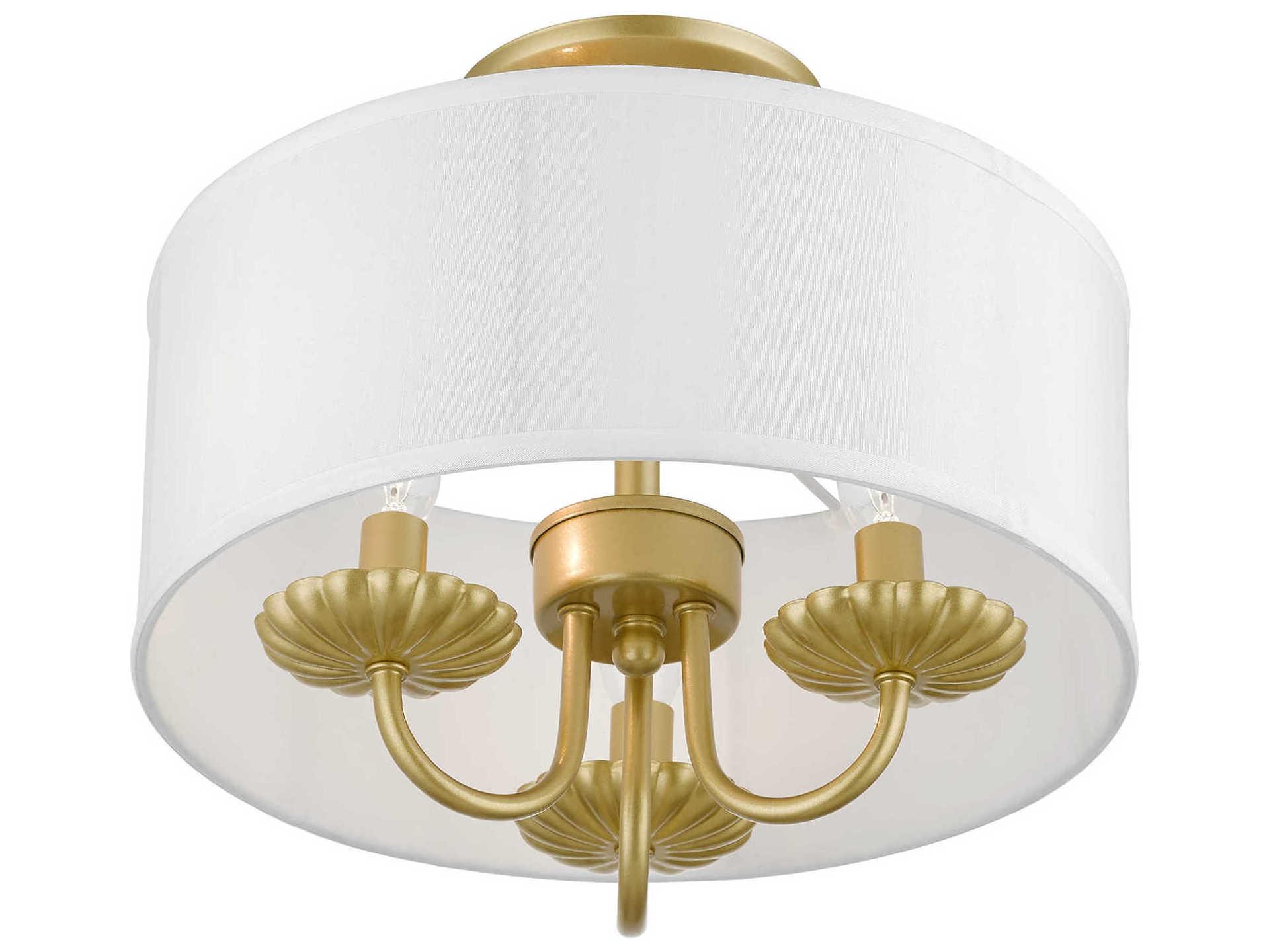 Livex Lighting Brookdale 3-Light Soft Gold White Drum Semi Flush Mount