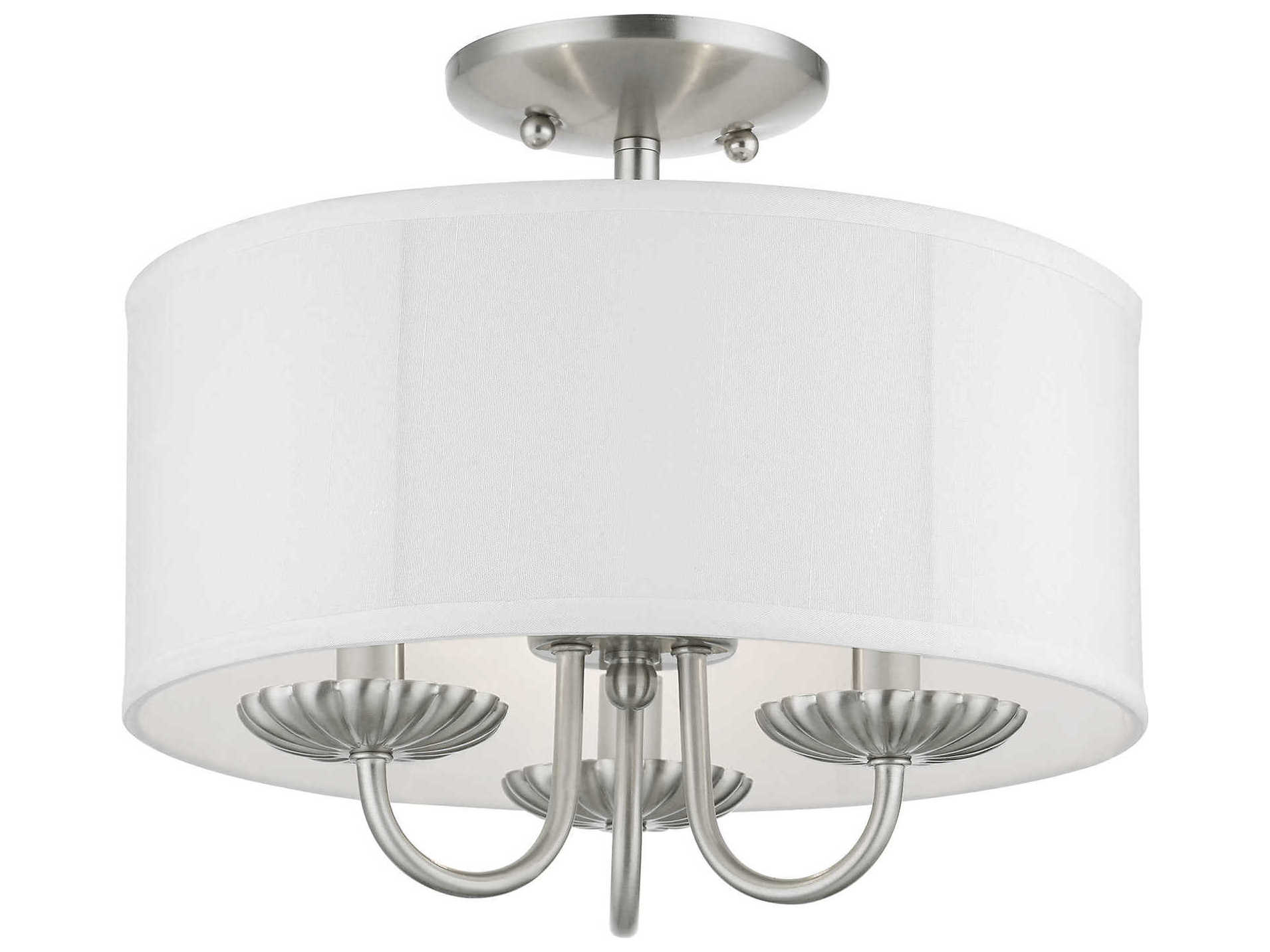 Livex Lighting Brookdale 3-Light Brushed Nickel White Drum Semi Flush Mount