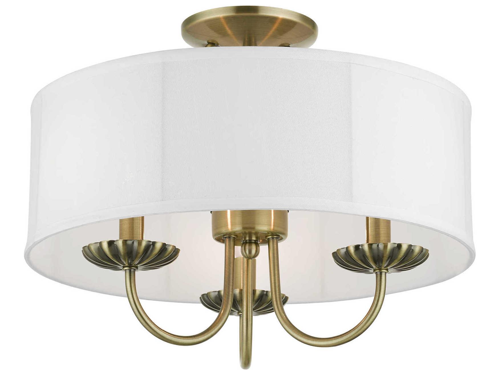 Livex Lighting Brookdale 3-Light Antique Brass Drum Semi Flush Mount