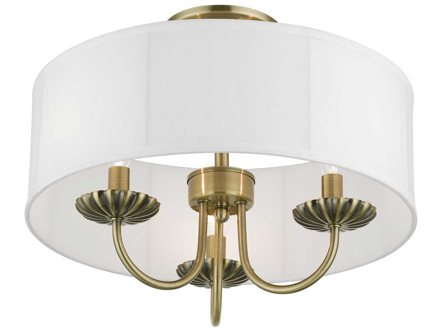 Livex Lighting Brookdale 3-Light Antique Brass Drum Semi Flush Mount