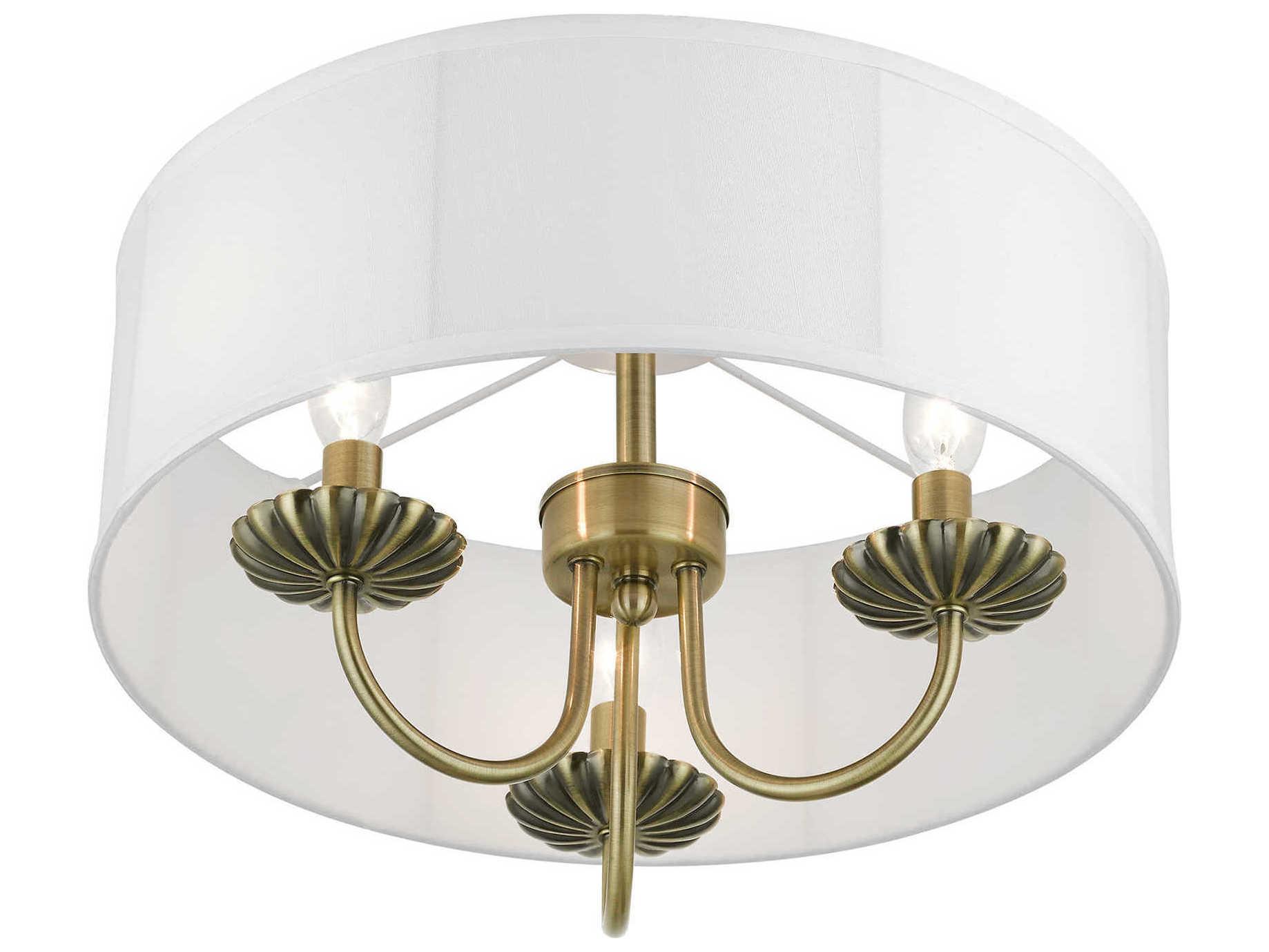 Livex Lighting Brookdale 3-Light Antique Brass Drum Semi Flush Mount