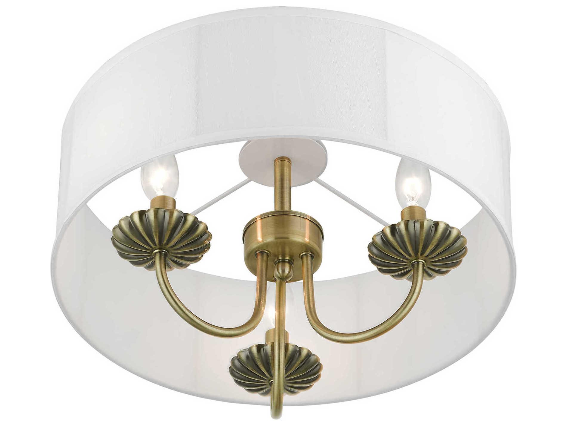 Livex Lighting Brookdale 3-Light Antique Brass Drum Semi Flush Mount