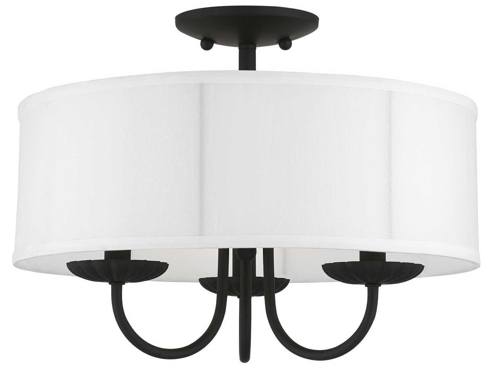 Livex Lighting Brookdale 3-Light Black White Drum Semi Flush Mount