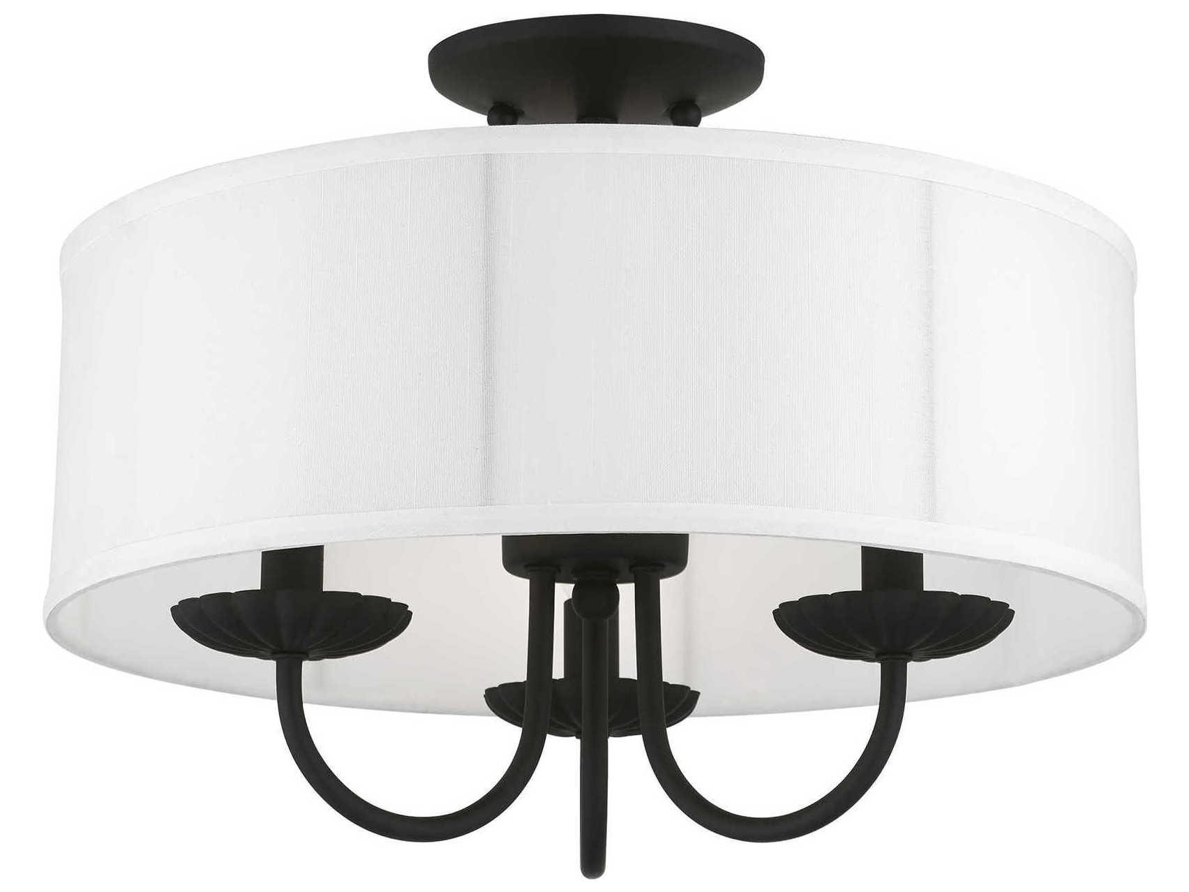 Livex Lighting Brookdale 3-Light Black White Drum Semi Flush Mount
