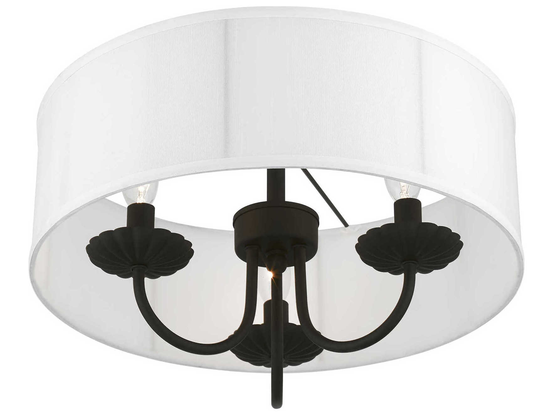 Livex Lighting Brookdale 3-Light Black White Drum Semi Flush Mount