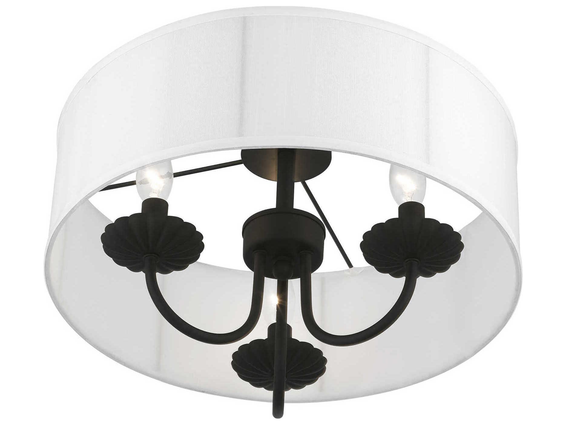 Livex Lighting Brookdale 3-Light Black White Drum Semi Flush Mount