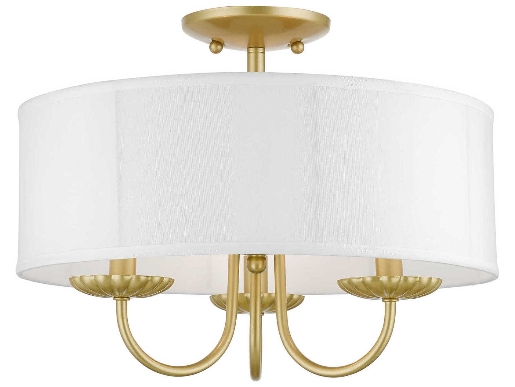 Livex Lighting Brookdale 3-Light Soft Gold Brass Drum Semi Flush Mount