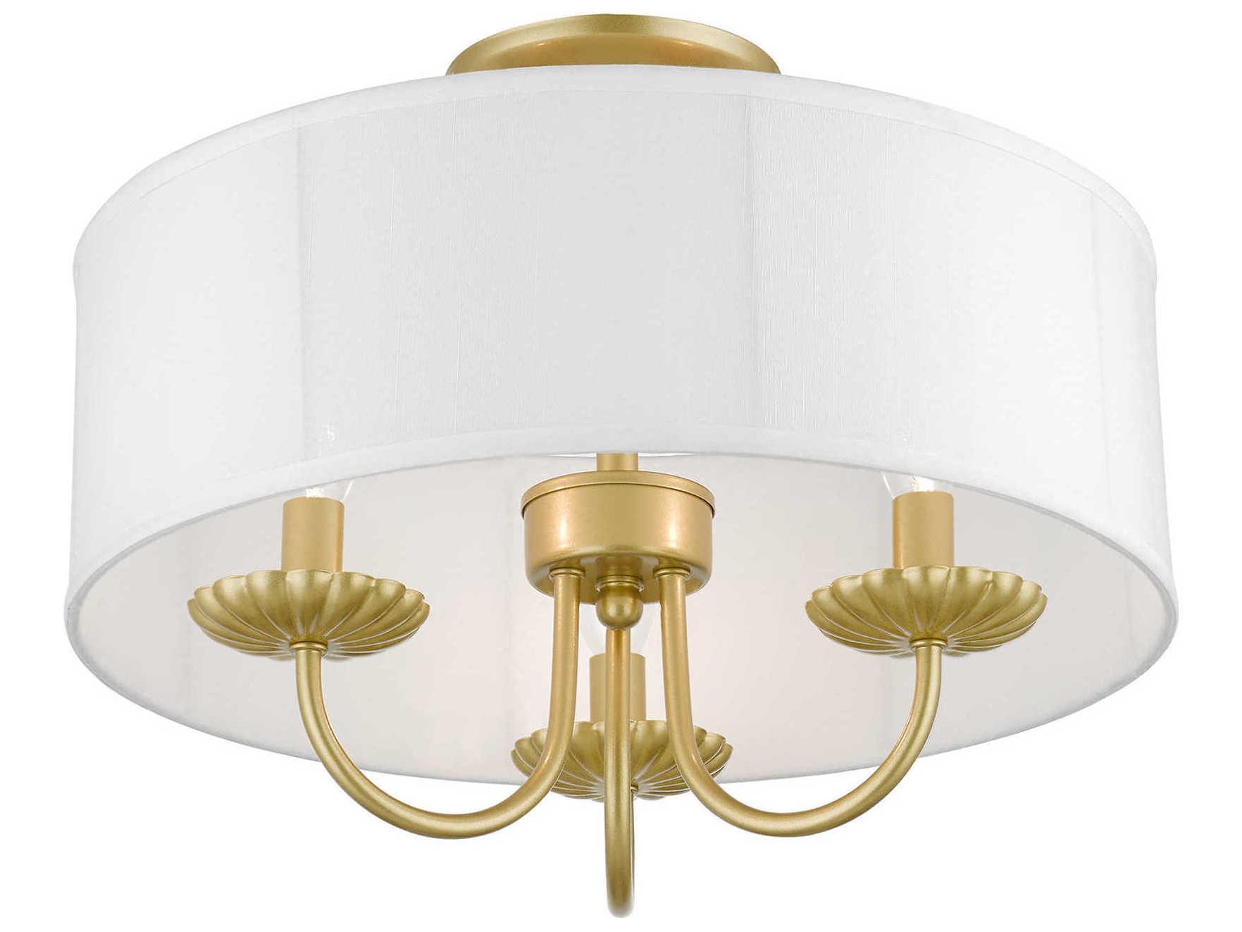 Livex Lighting Brookdale 3-Light Soft Gold Brass Drum Semi Flush Mount