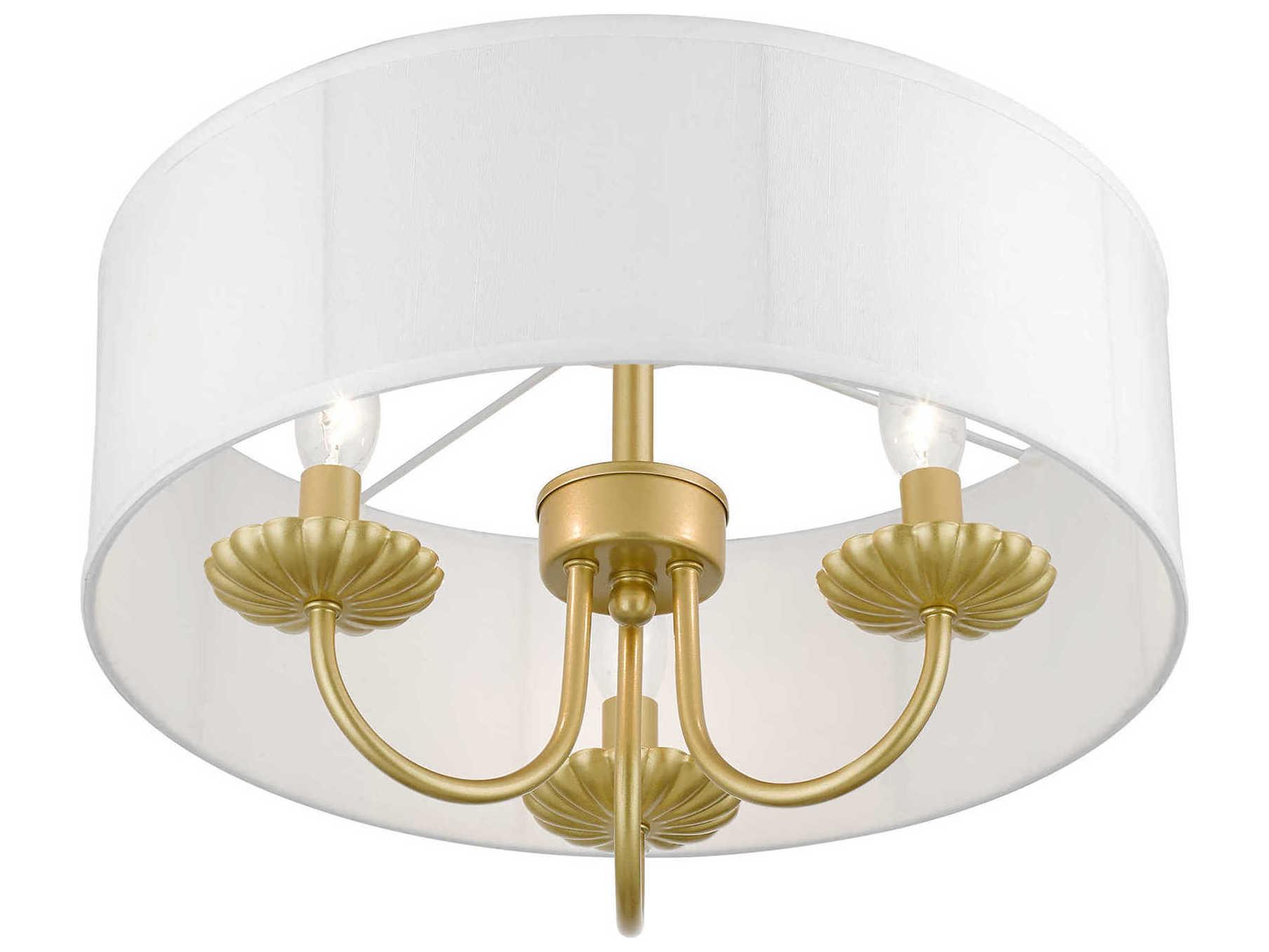 Livex Lighting Brookdale 3-Light Soft Gold Brass Drum Semi Flush Mount