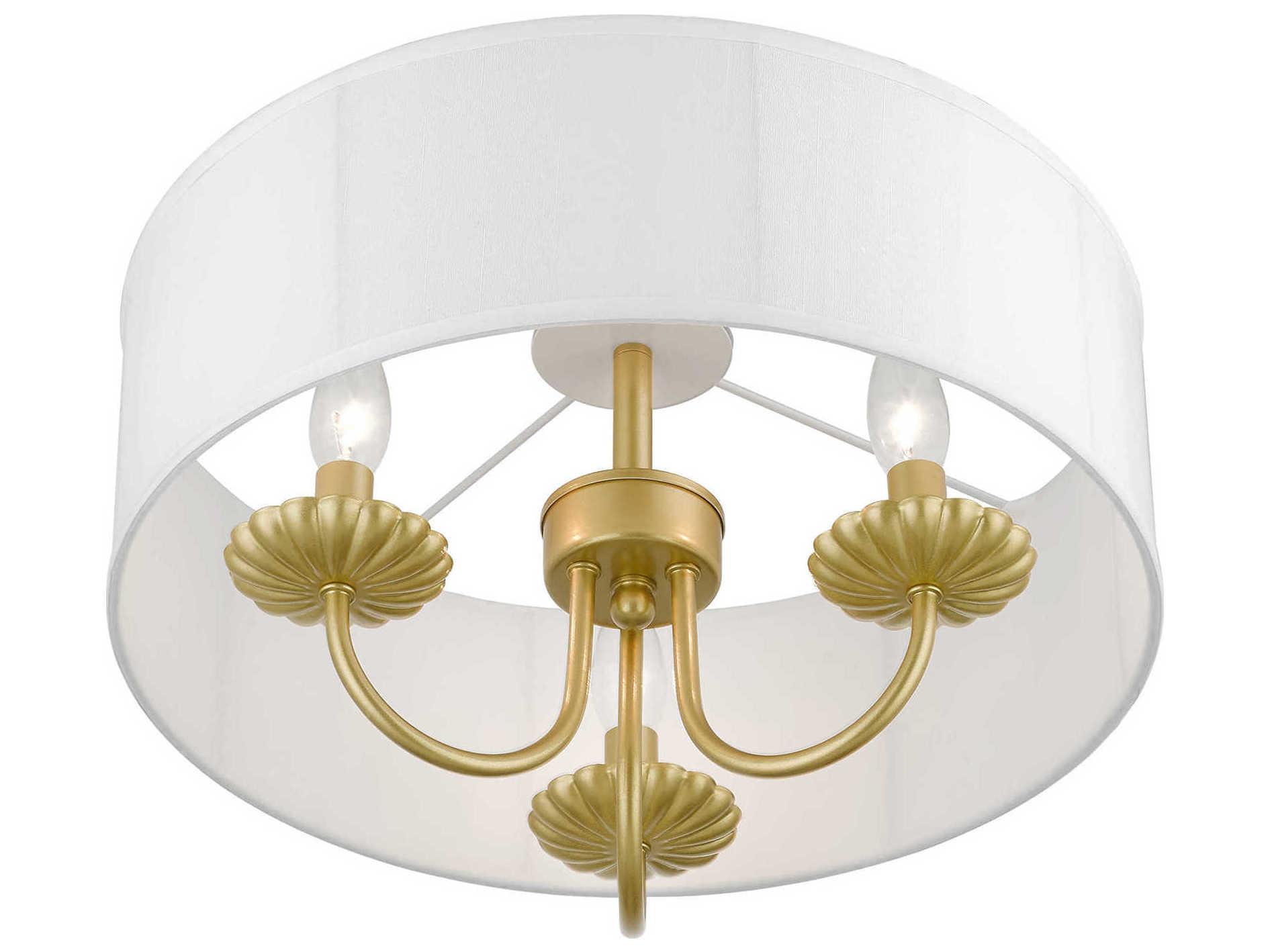 Livex Lighting Brookdale 3-Light Soft Gold Brass Drum Semi Flush Mount