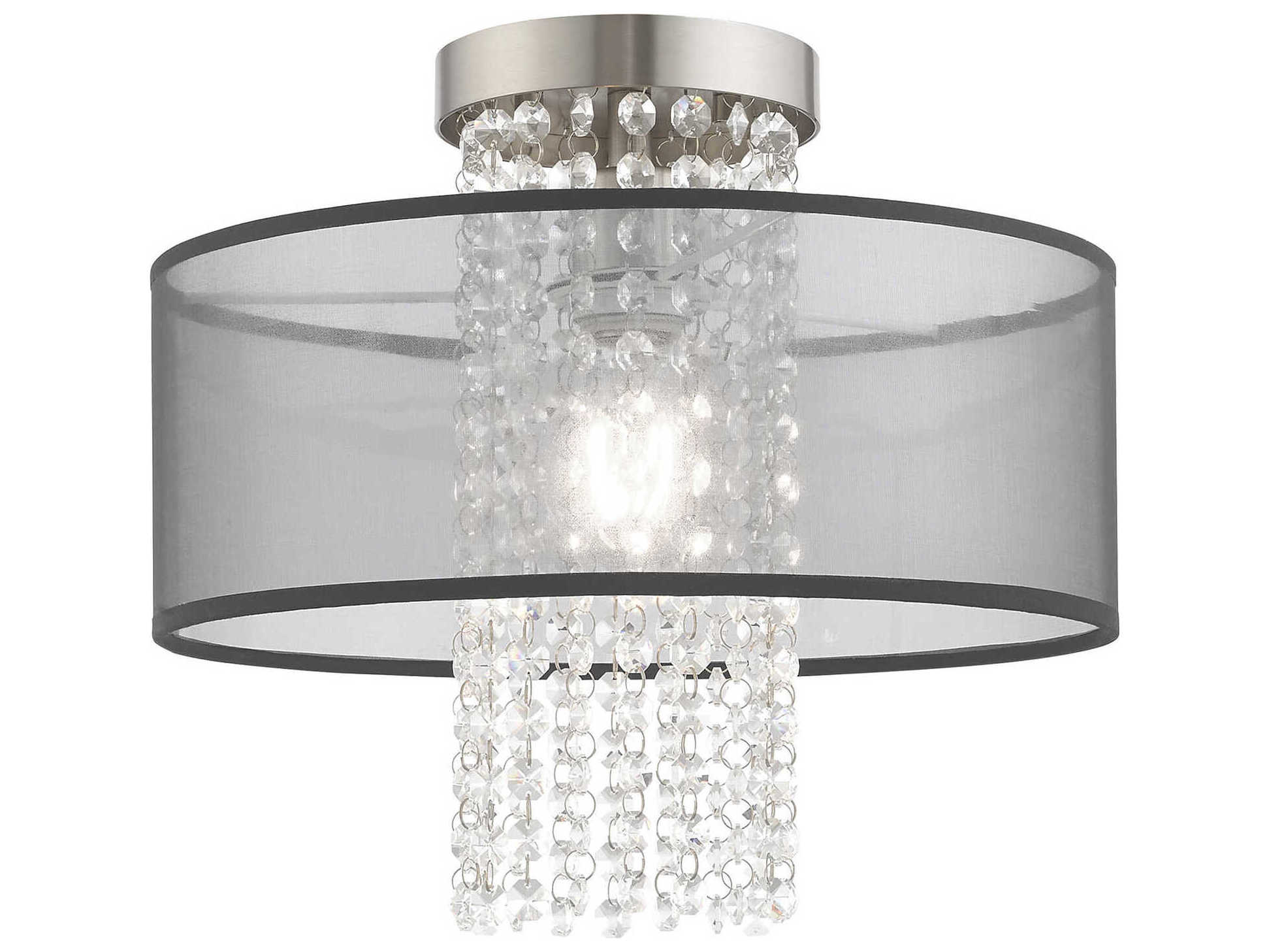 Livex Lighting Bella Vista 1-Light Brushed Nickel Clear Crystal Drum Flush Mount