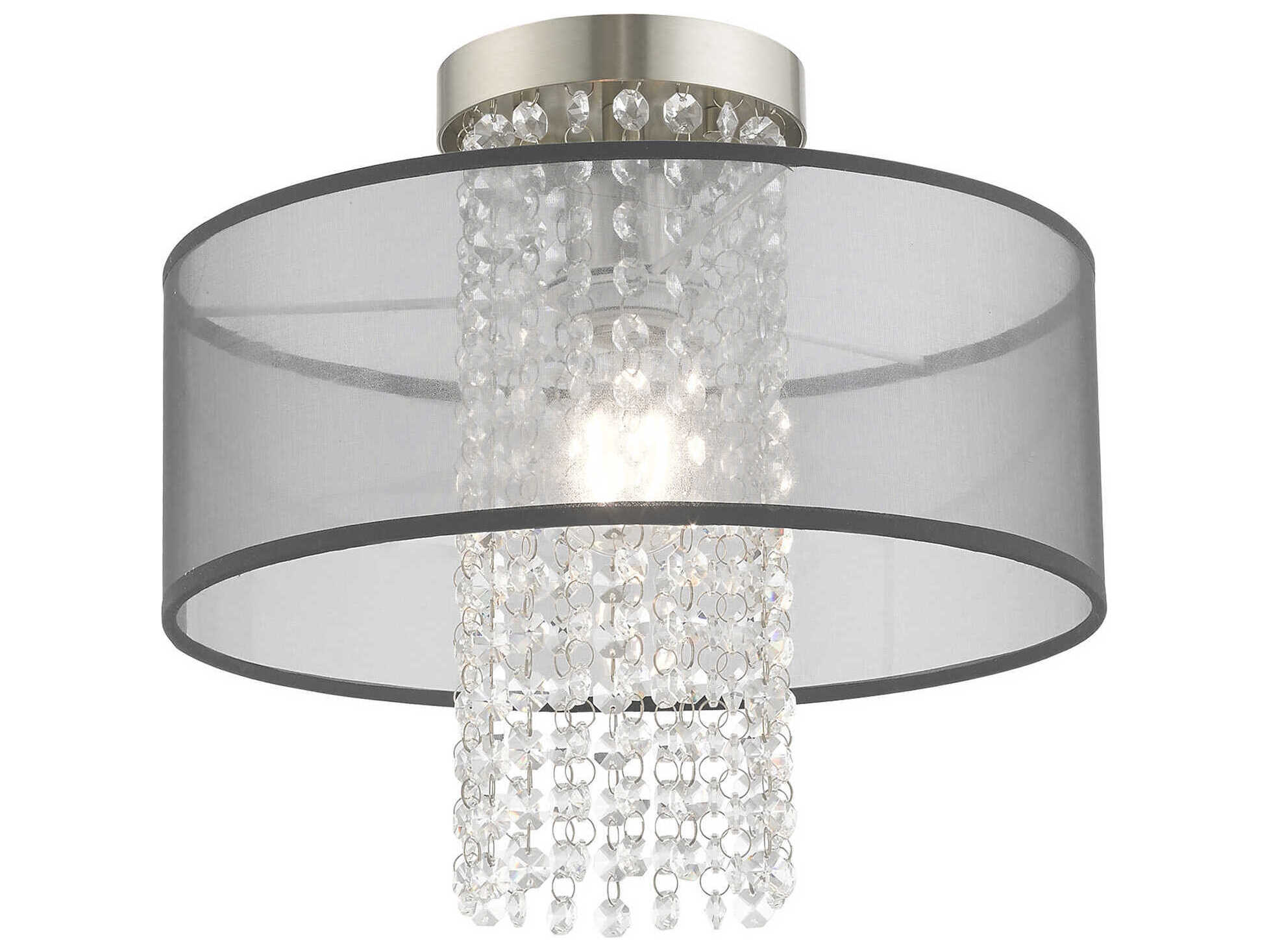 Livex Lighting Bella Vista 1-Light Brushed Nickel Clear Crystal Drum Flush Mount