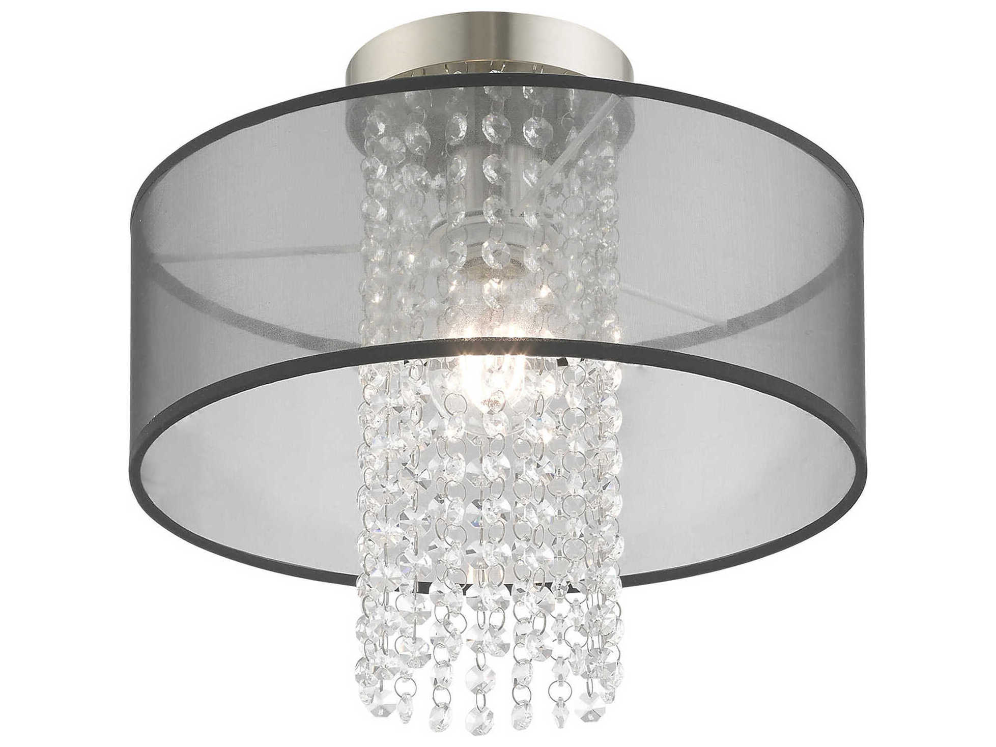 Livex Lighting Bella Vista 1-Light Brushed Nickel Clear Crystal Drum Flush Mount