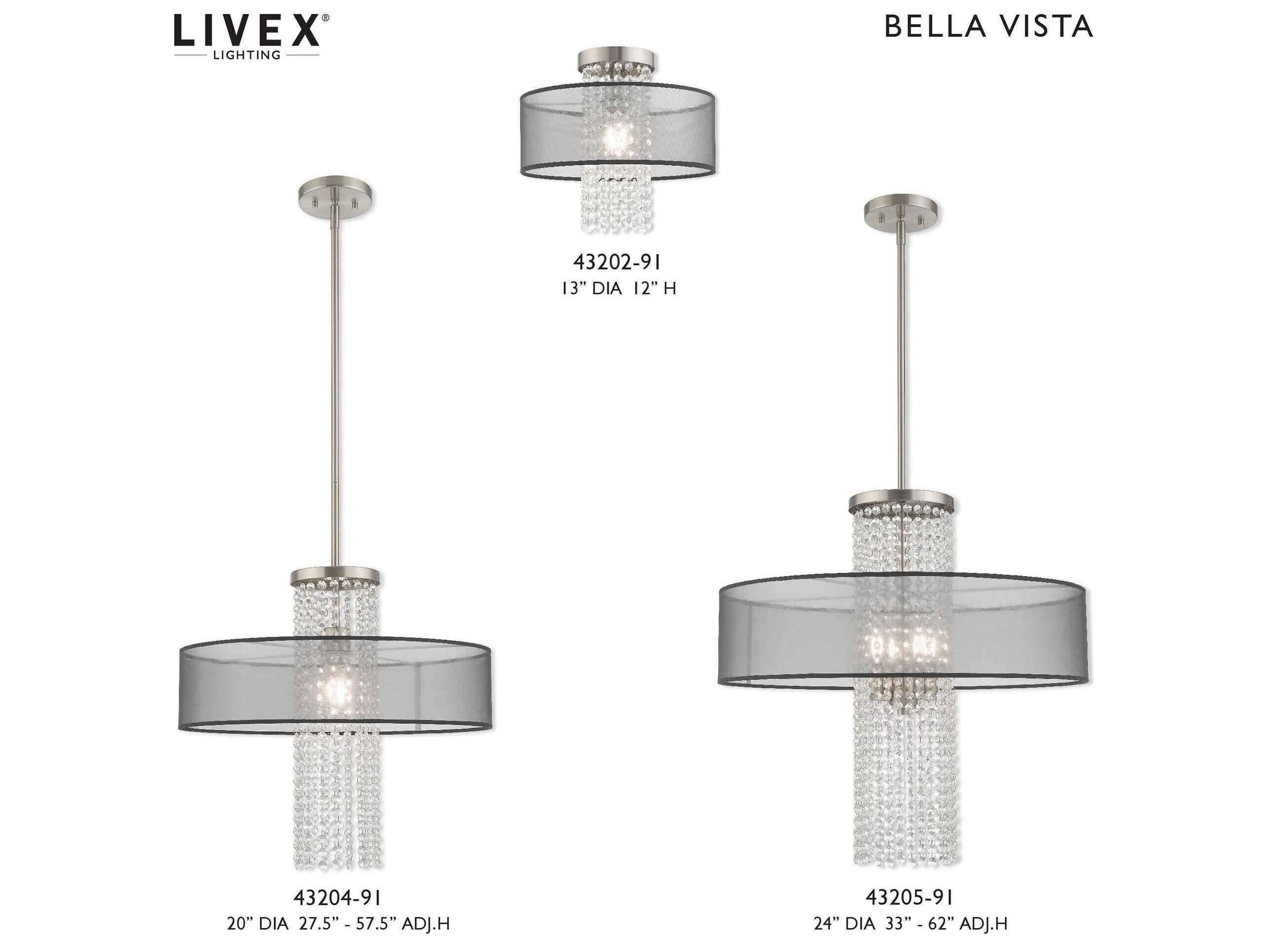 Livex Lighting Bella Vista 1-Light Brushed Nickel Clear Crystal Drum Flush Mount
