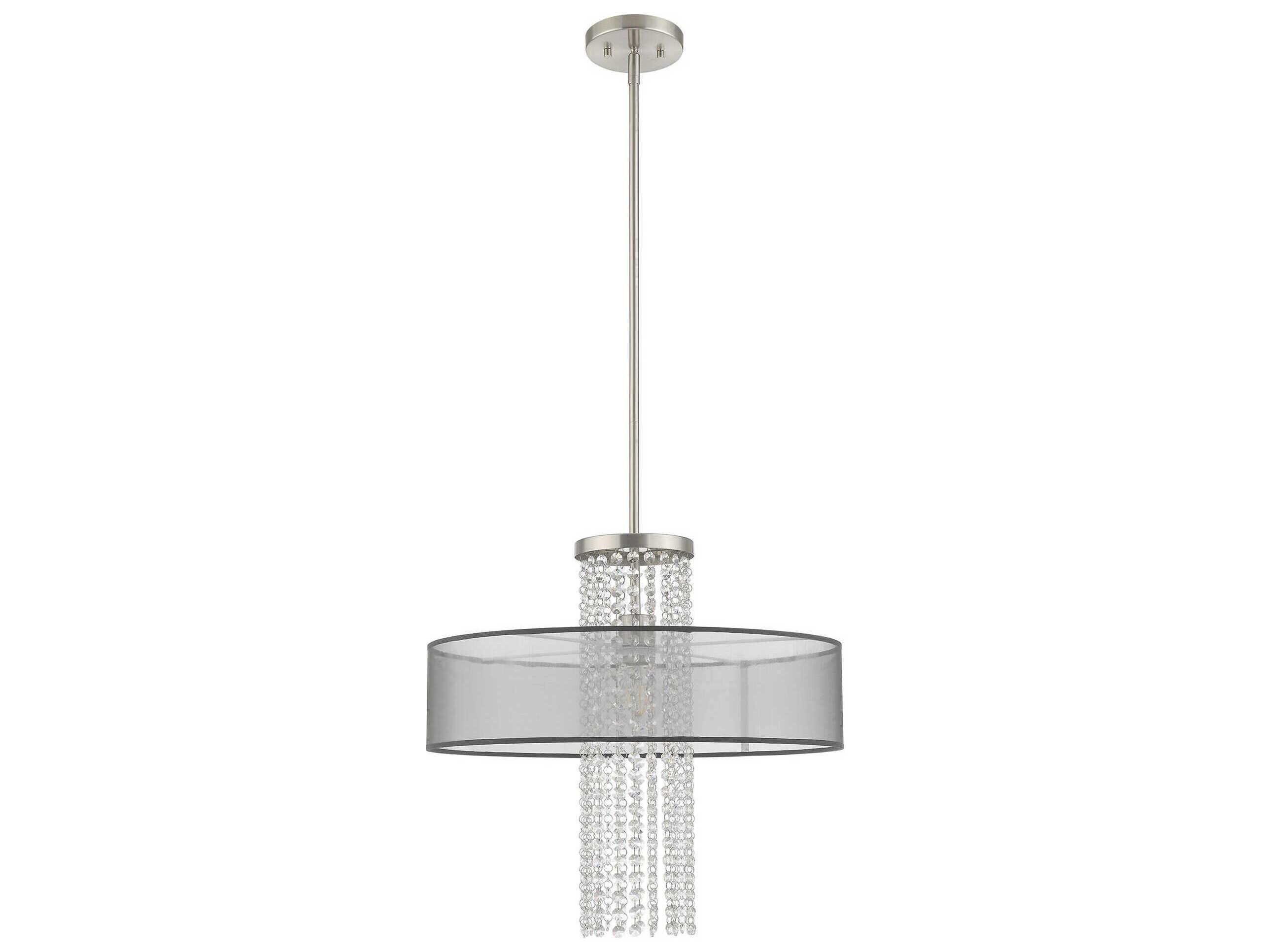 Livex Lighting Bella Vista 1-Light Brushed Nickel Clear Crystal Drum Pendant